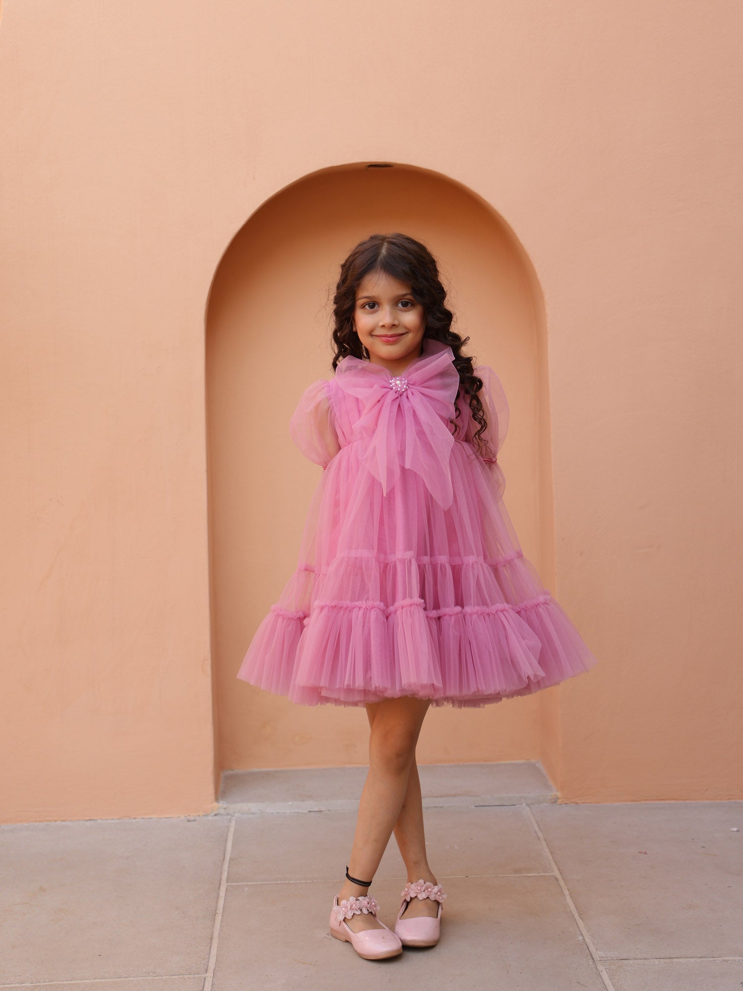 JANYAS CLOSET Dusty Rose Sparkle Bow Dress
