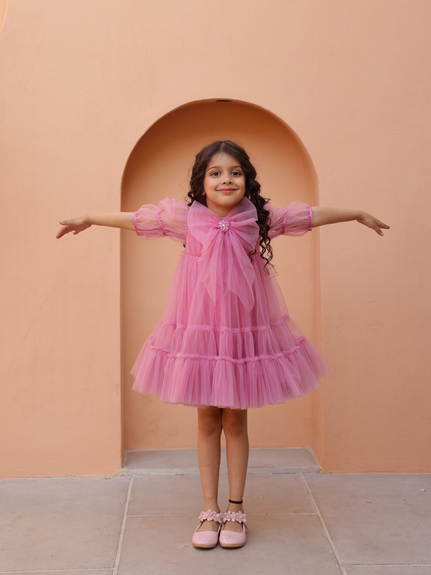 JANYAS CLOSET Mauve Muse Bow & Frill Dress