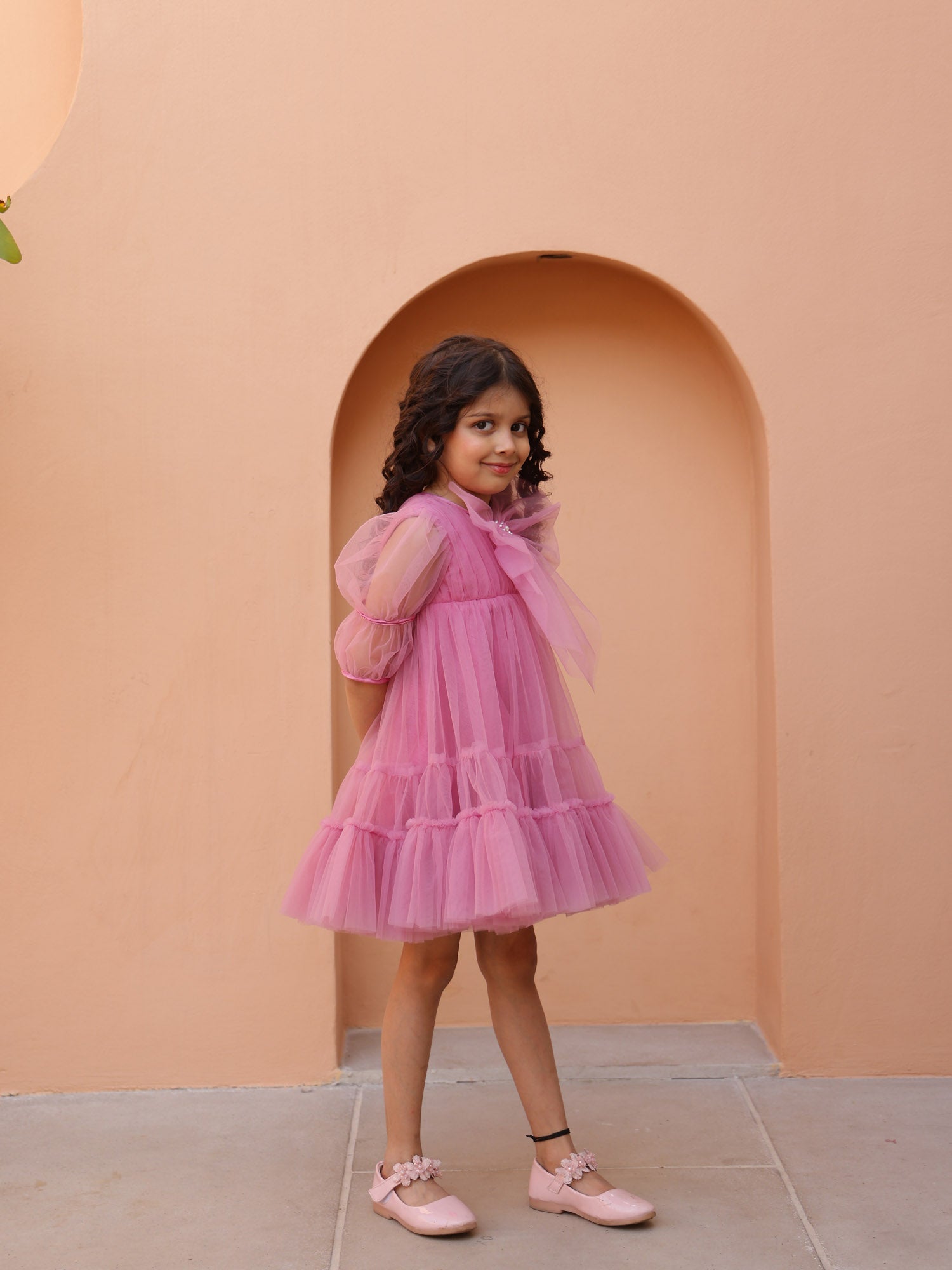 JANYAS CLOSET Mauve Muse Bow & Frill Dress