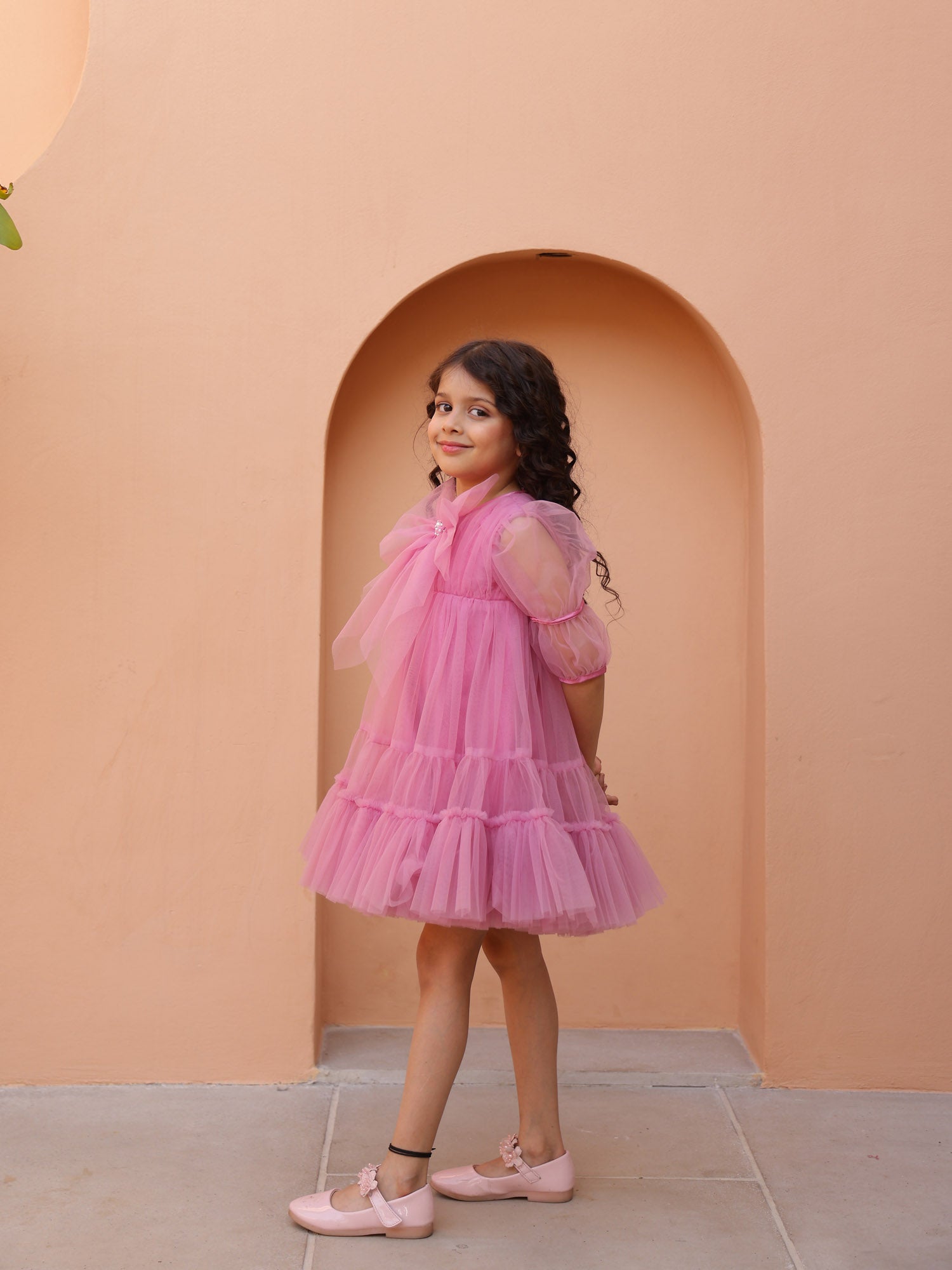 JANYAS CLOSET Mauve Muse Bow & Frill Dress