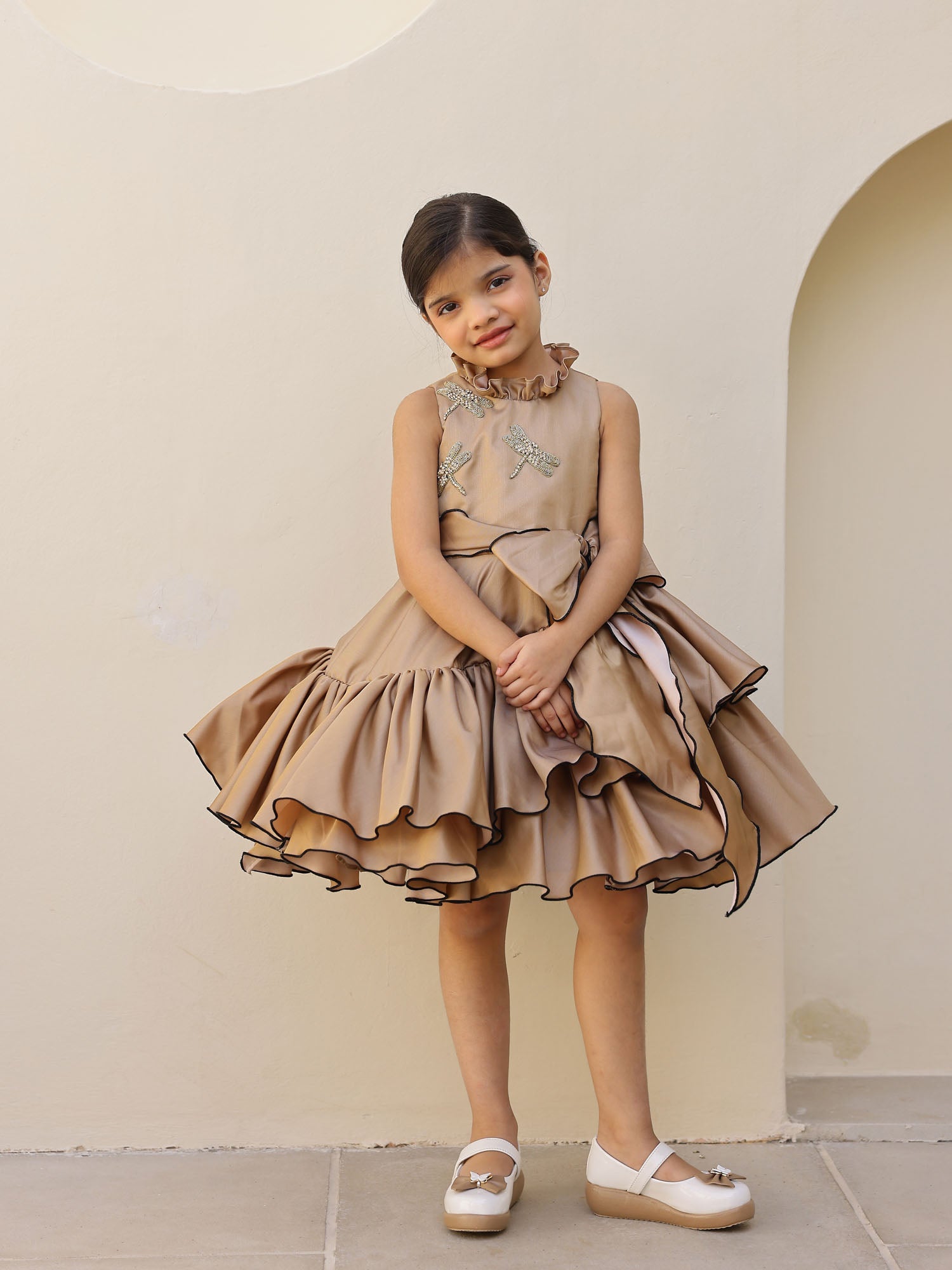 JANYAS CLOSET Zaria Gold Enchanted Ruffle Dress