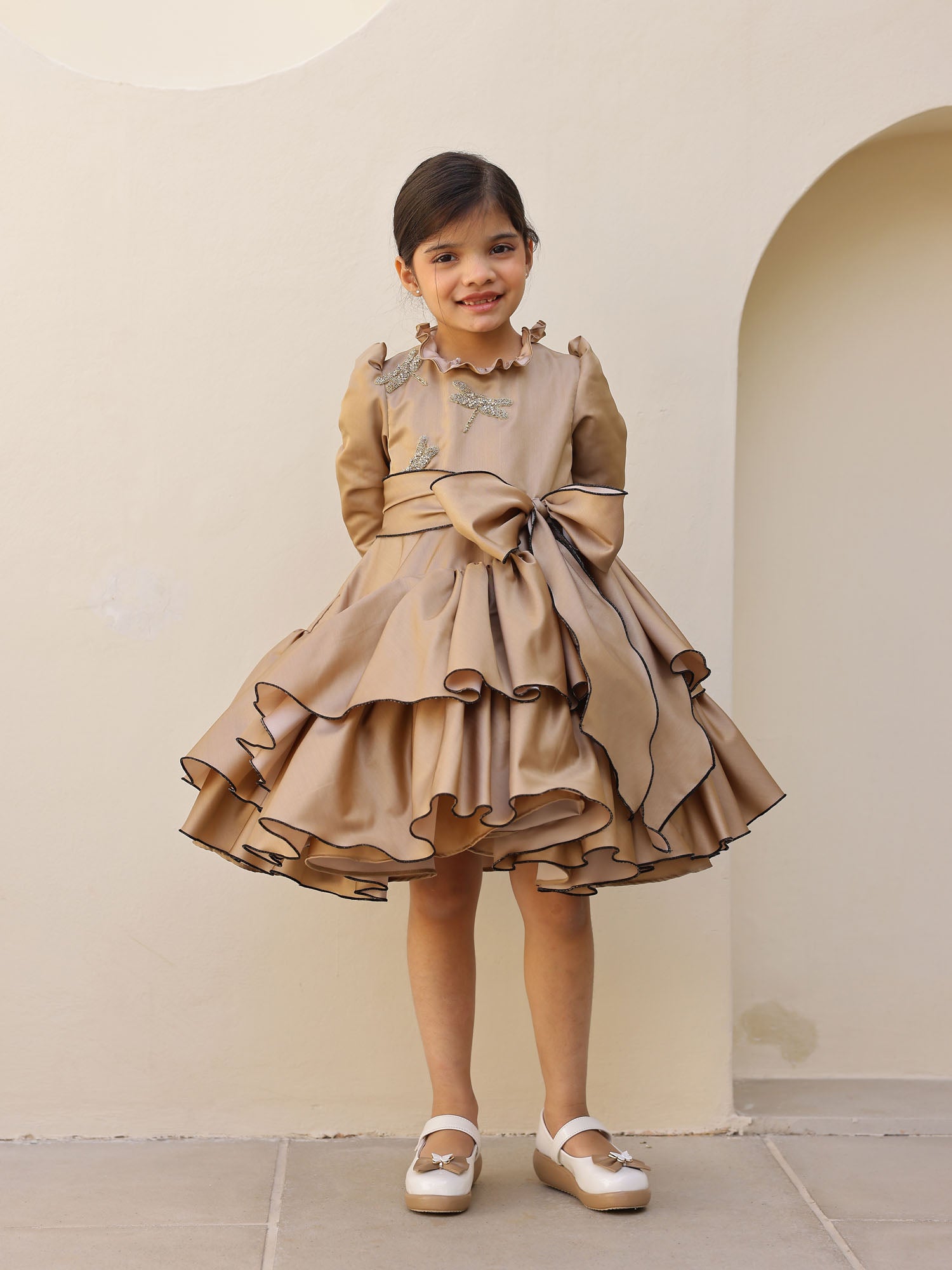 JANYAS CLOSET Zaria Gold Enchanted Ruffle Dress