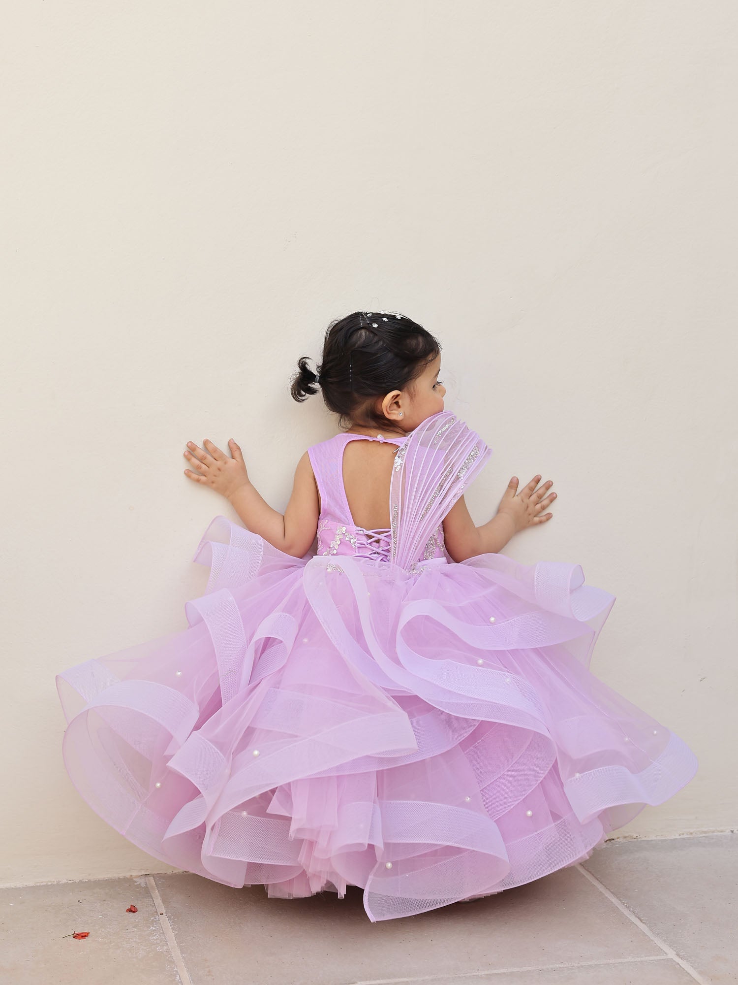 JANYAS CLOSET Lavender Aura Pearl Drape Gown