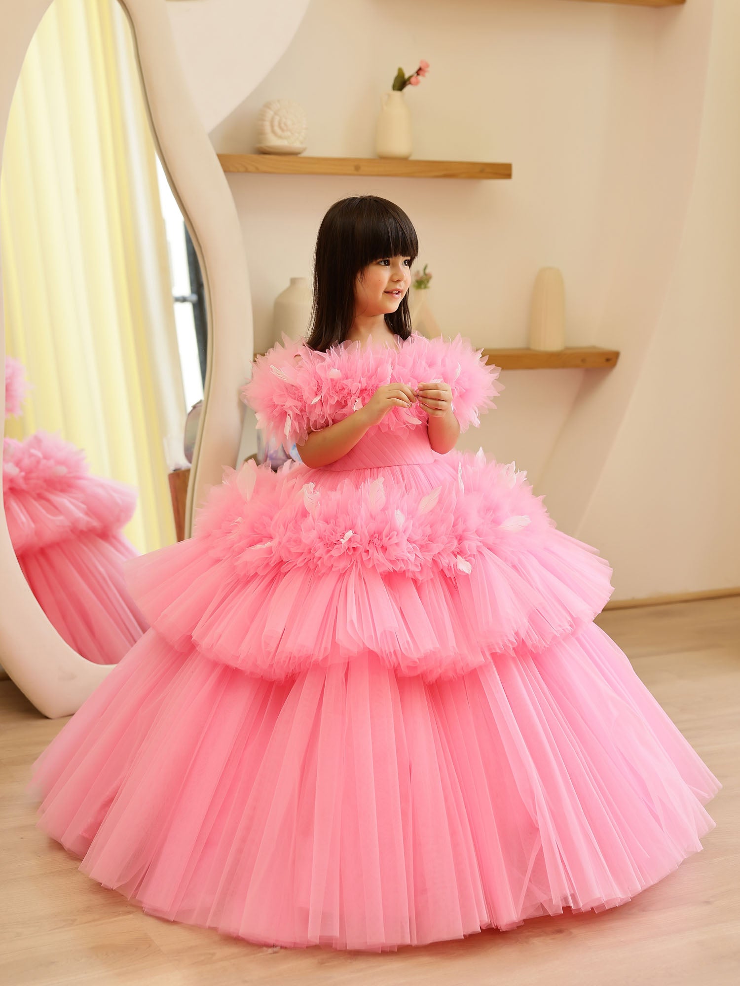 JANYAS CLOSET Princess Dreamer Gown With Feathers And Hair Pin *
