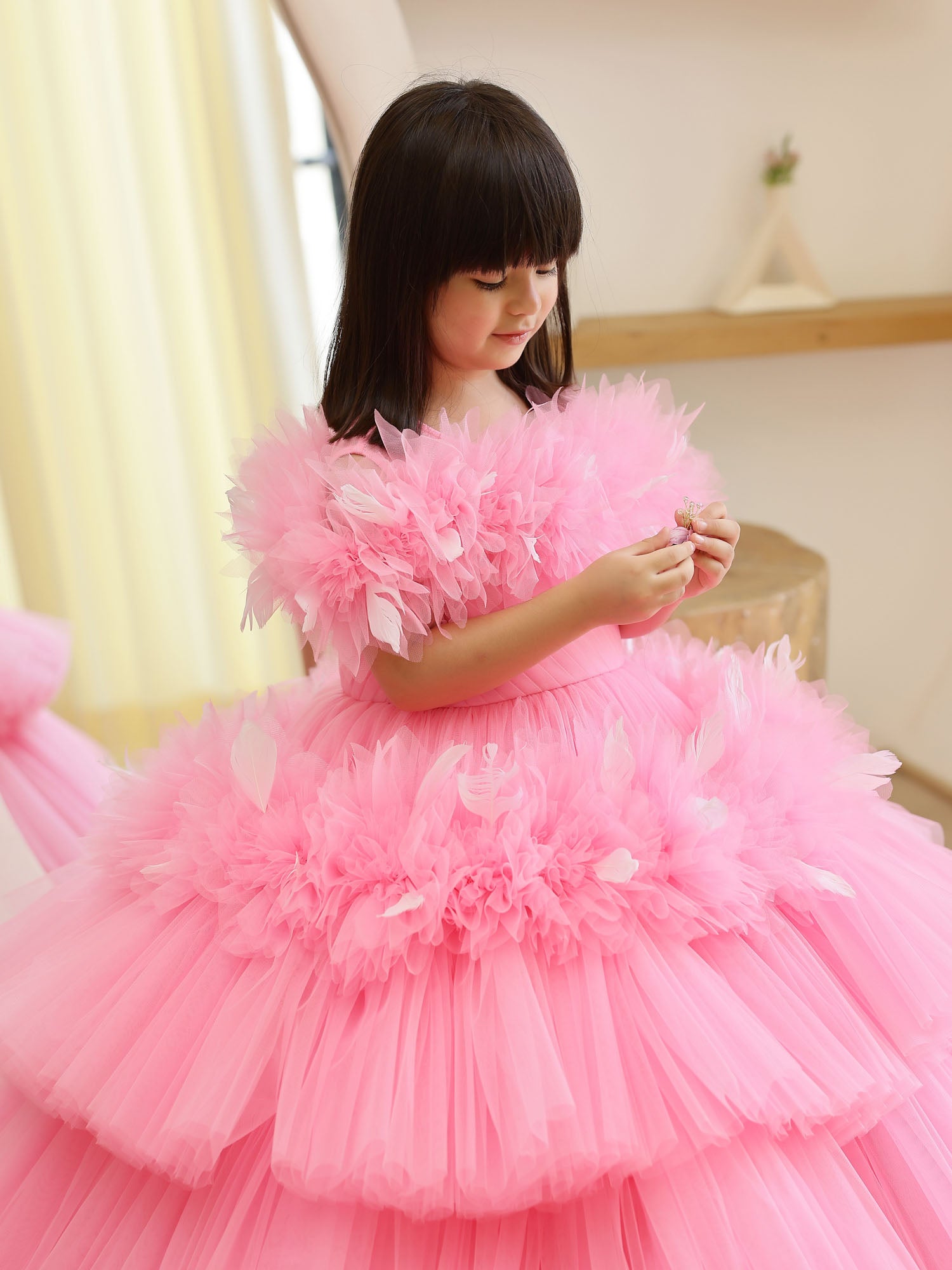 JANYAS CLOSET Princess Dreamer Gown With Feathers And Hair Pin *