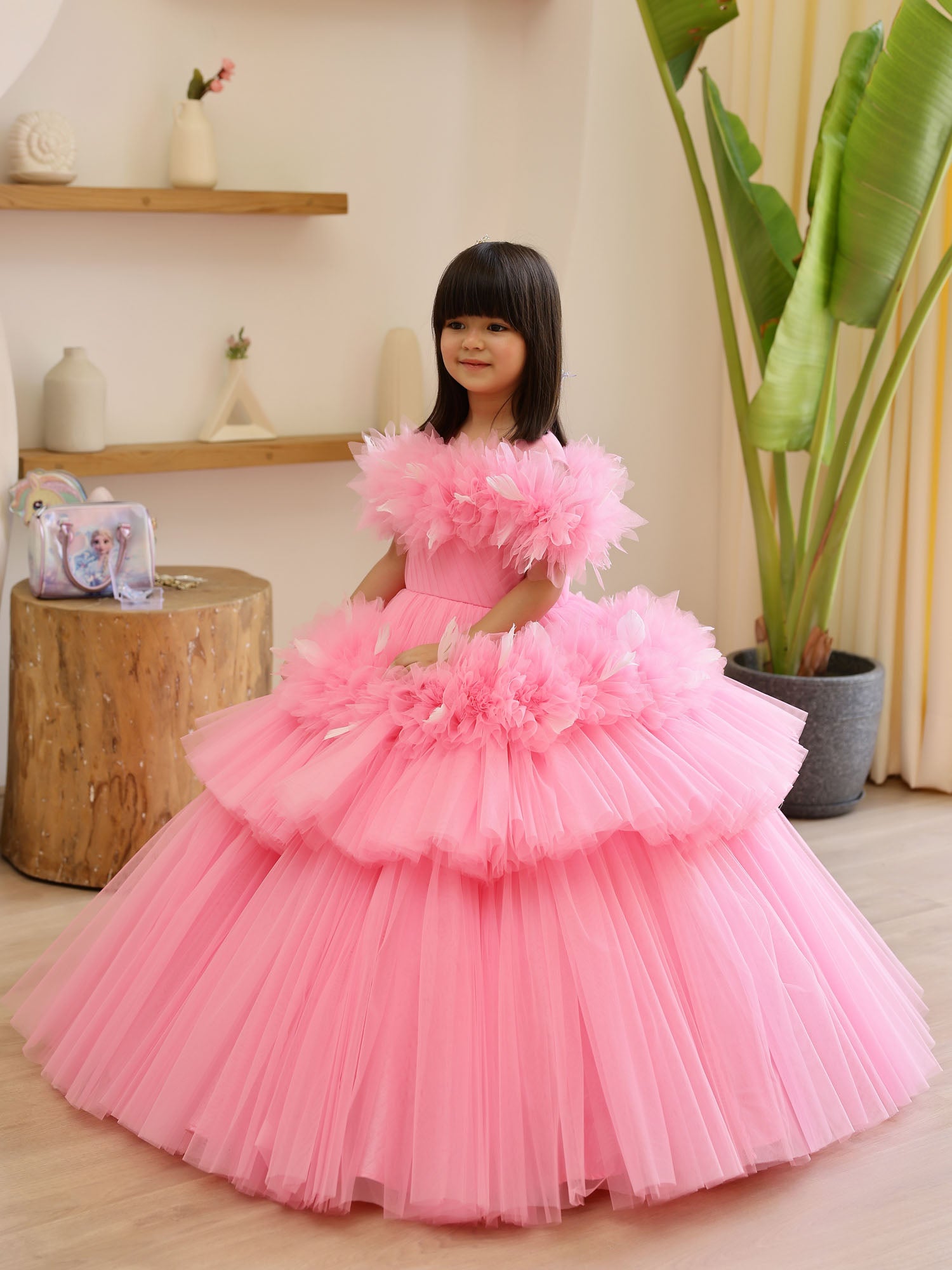 JANYAS CLOSET Princess Dreamer Gown With Feathers And Hair Pin *