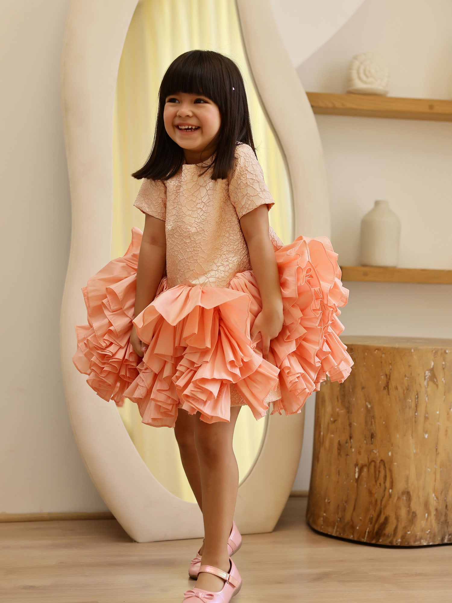 Sale JANYAS CLOSET Peachy Princess Jacquard Ruffle Dress