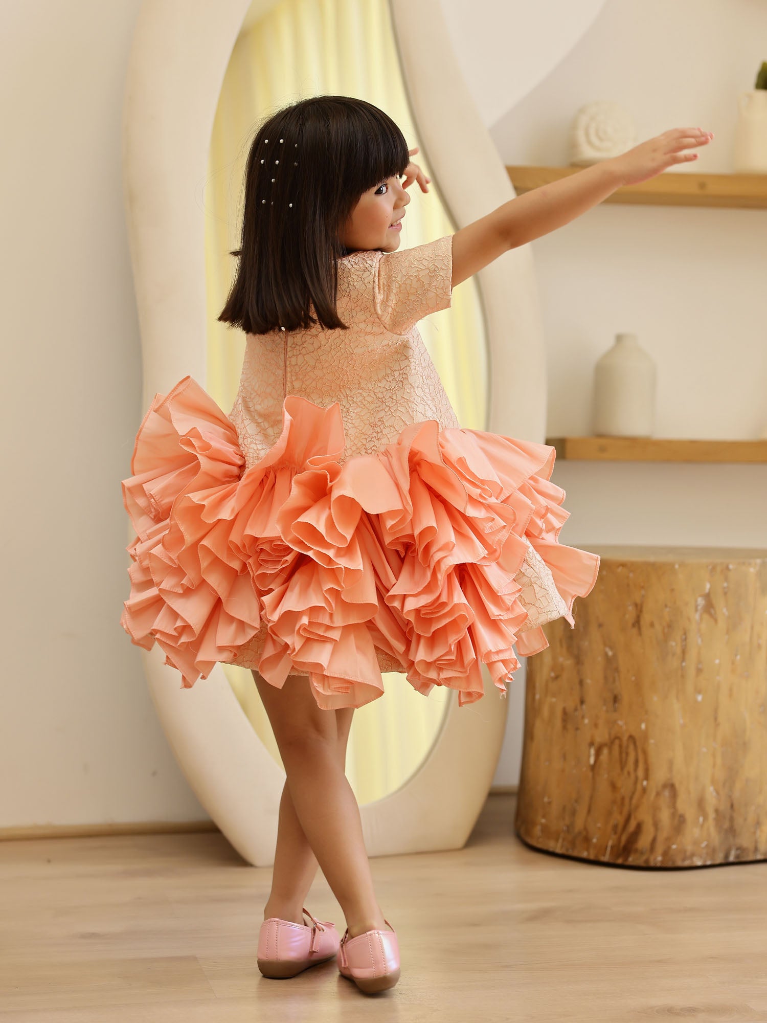 Sale JANYAS CLOSET Peachy Princess Jacquard Ruffle Dress