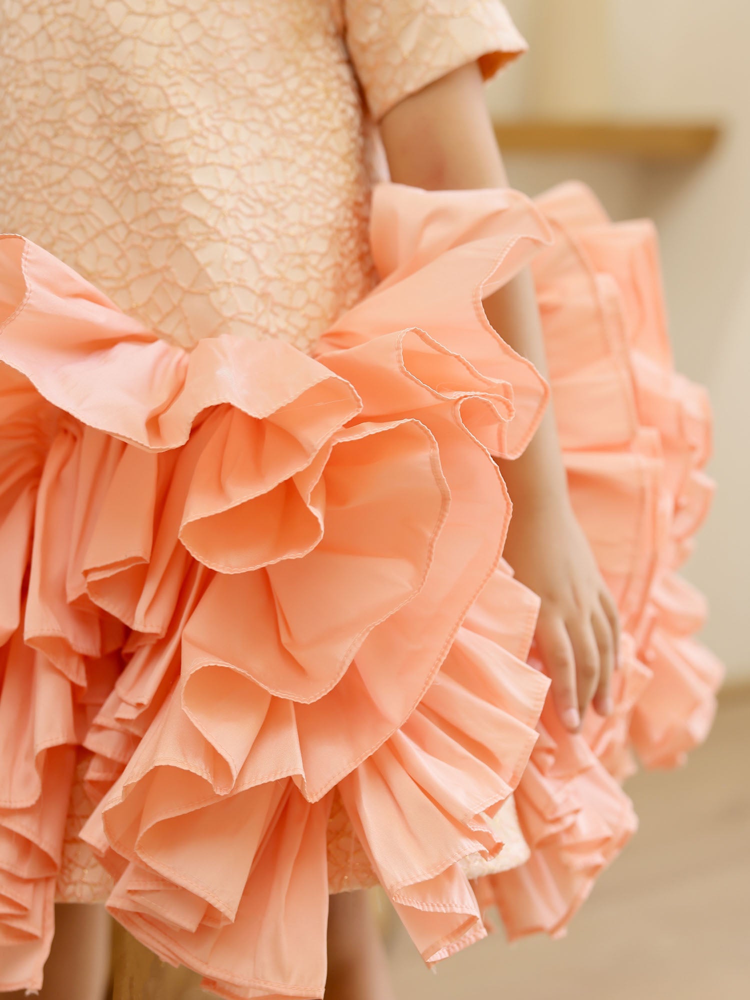Sale JANYAS CLOSET Peachy Princess Jacquard Ruffle Dress