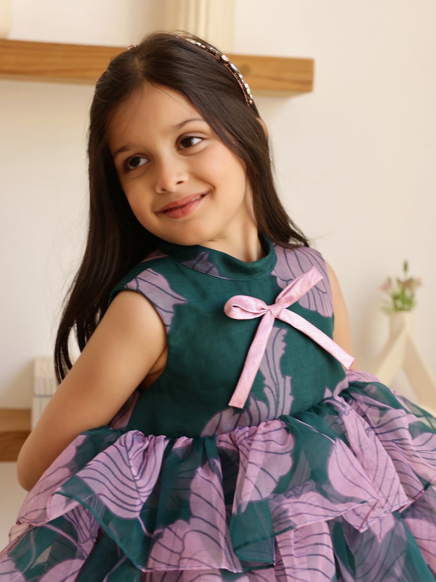 JANYAS CLOSET Flora Green Tiered A-Line Dress