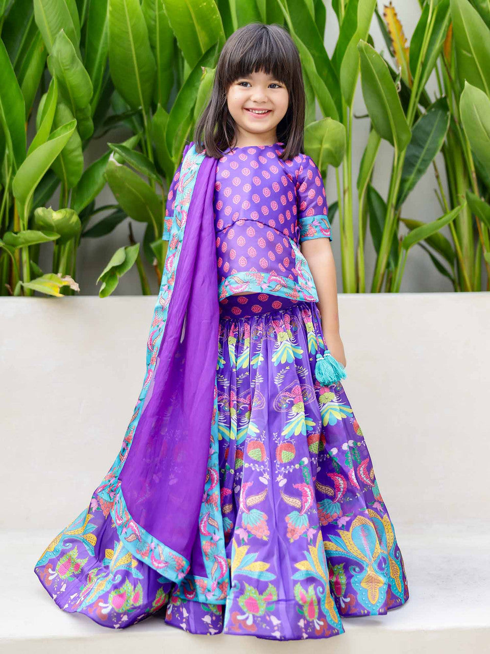 Sample JANYAS CLOSET Purple Kurta Lehenga Set with Dupatta for Girls