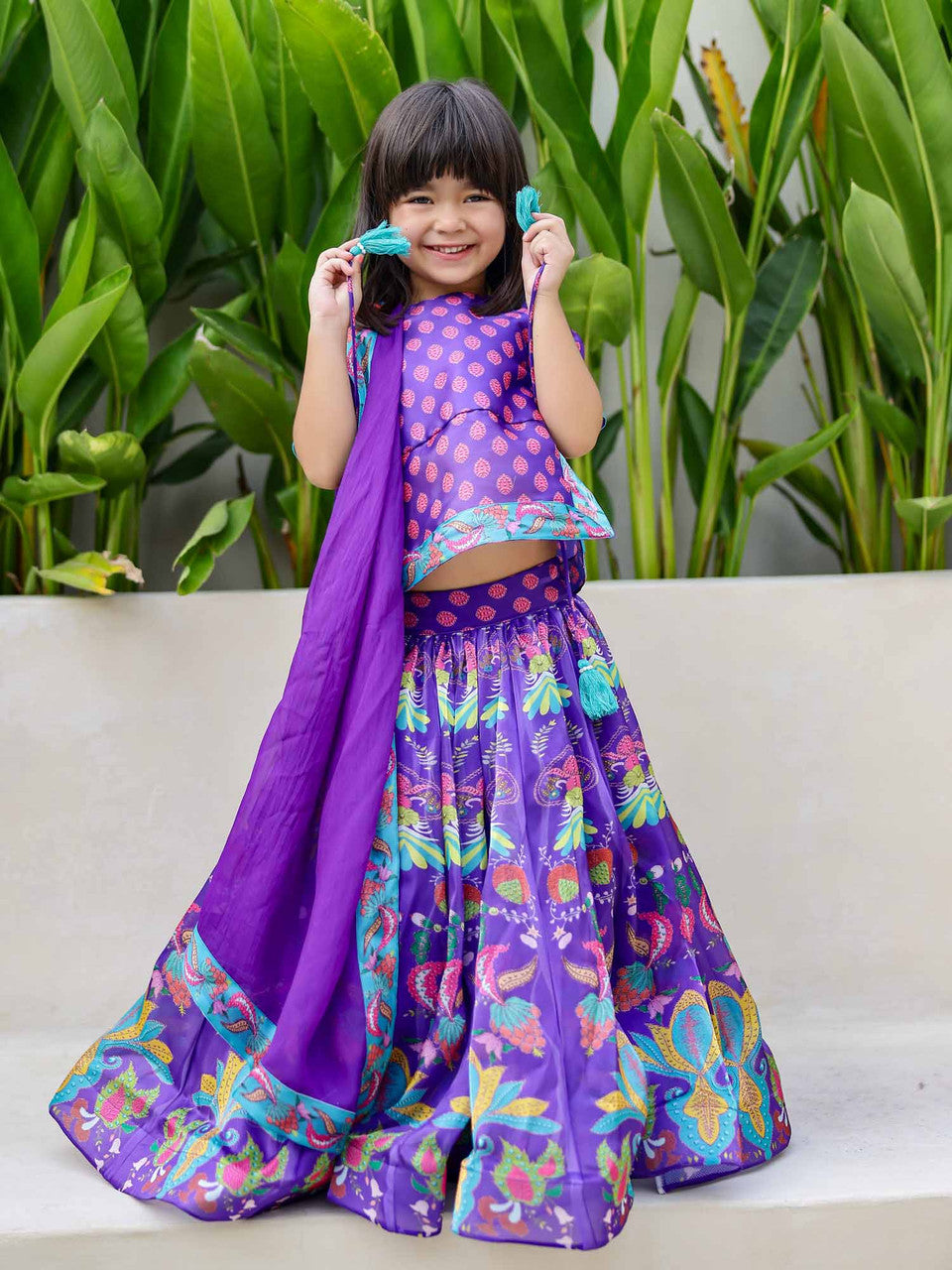 Sample JANYAS CLOSET Purple Kurta Lehenga Set with Dupatta for Girls
