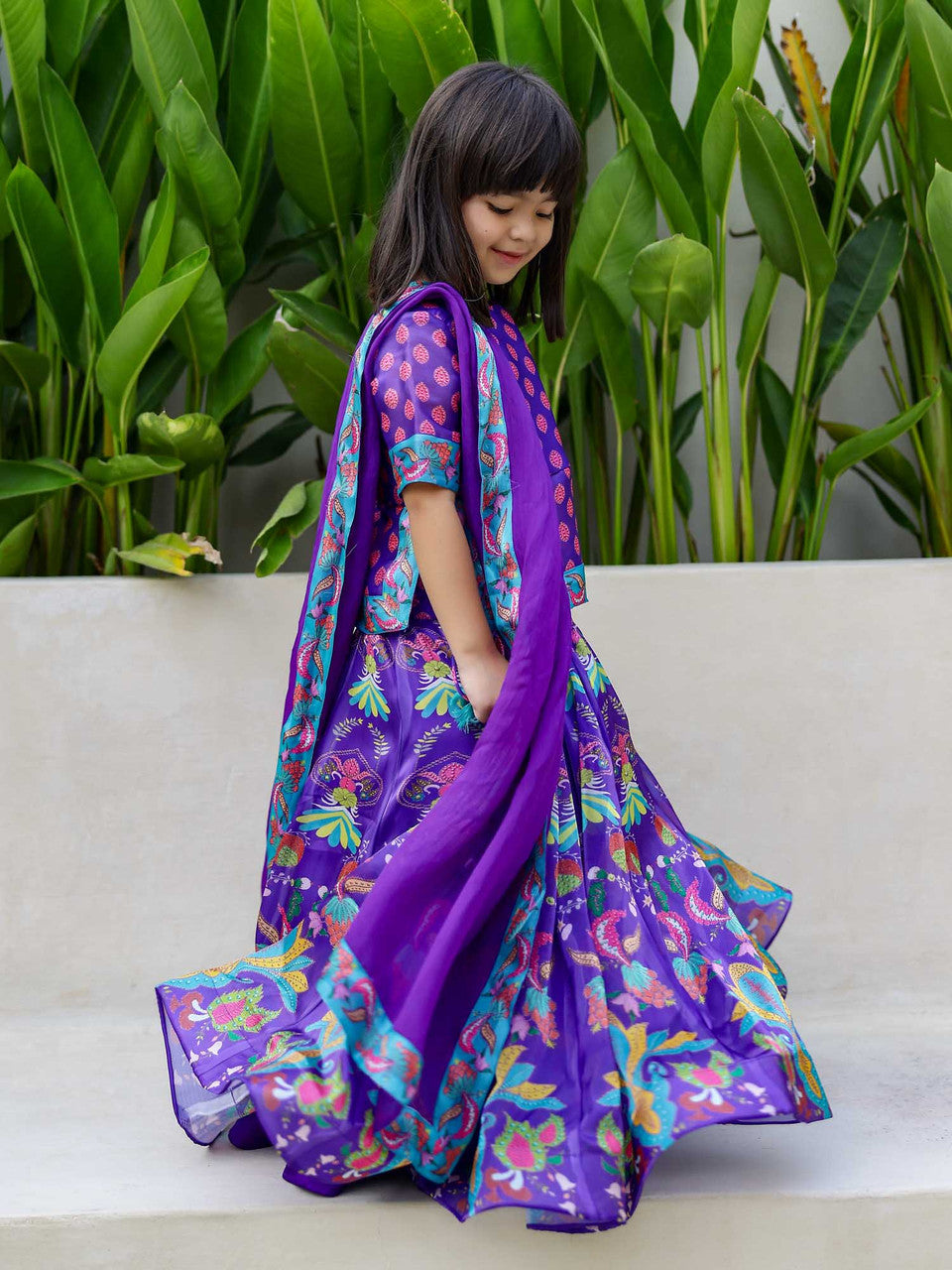 Sample JANYAS CLOSET Purple Kurta Lehenga Set with Dupatta for Girls