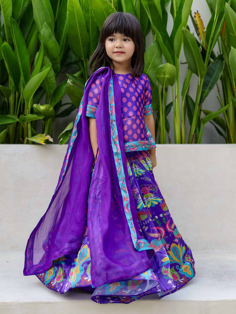 Sample JANYAS CLOSET Purple Kurta Lehenga Set with Dupatta for Girls