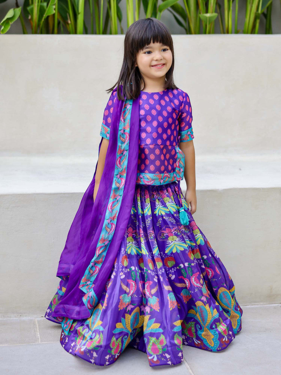 Sample JANYAS CLOSET Purple Kurta Lehenga Set with Dupatta for Girls