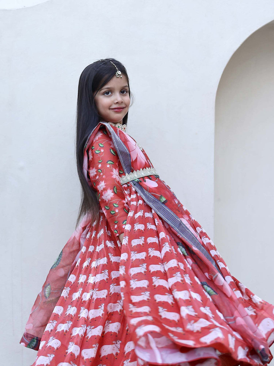 Sample JANYAS CLOSET Red Printed Anarkali Gown with Dupatta for Girls
