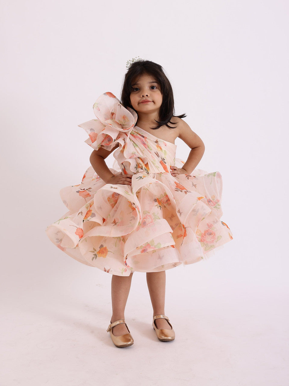 Sample JANYAS CLOSET Dolce Floral Print One Shoulder Drape Dress With Flair
