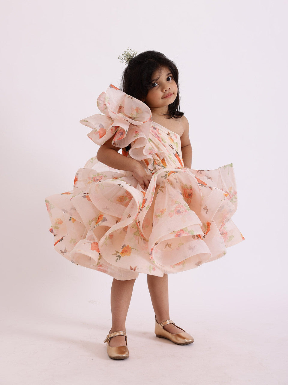 Sample JANYAS CLOSET Dolce Floral Print One Shoulder Drape Dress With Flair