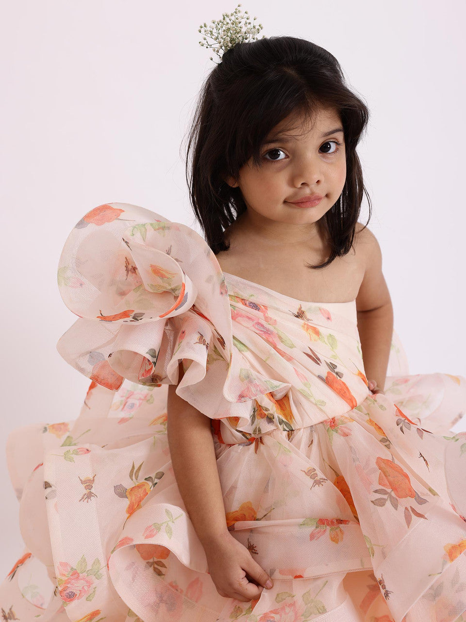 Sample JANYAS CLOSET Dolce Floral Print One Shoulder Drape Dress With Flair