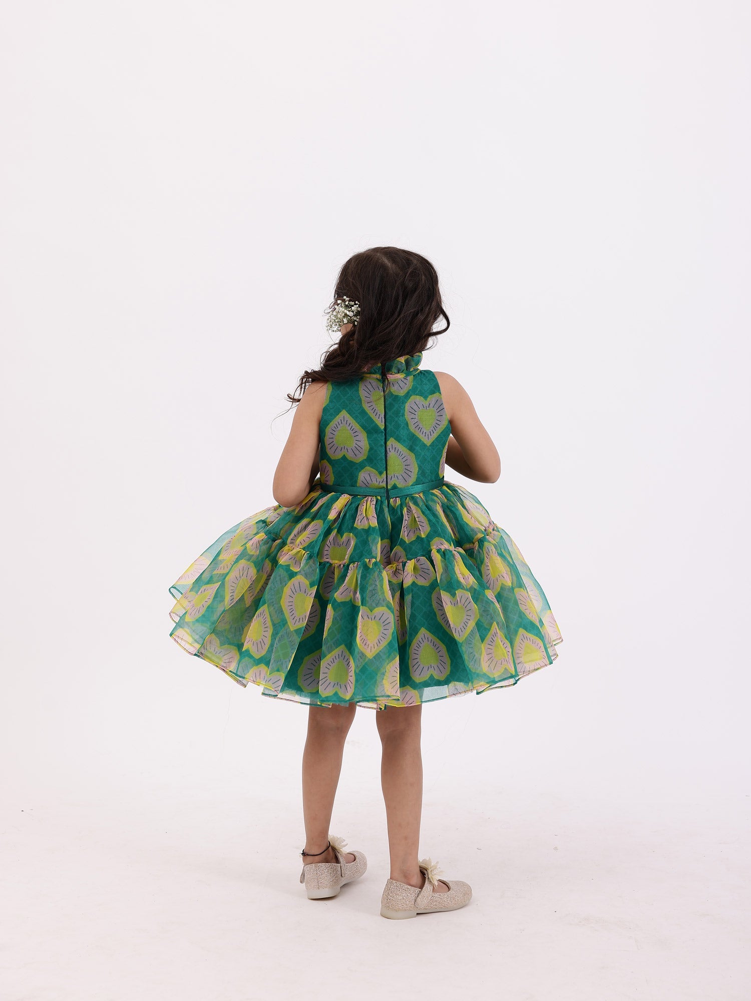 Sample JANYAS CLOSET Green Printed Heart Party Dress *