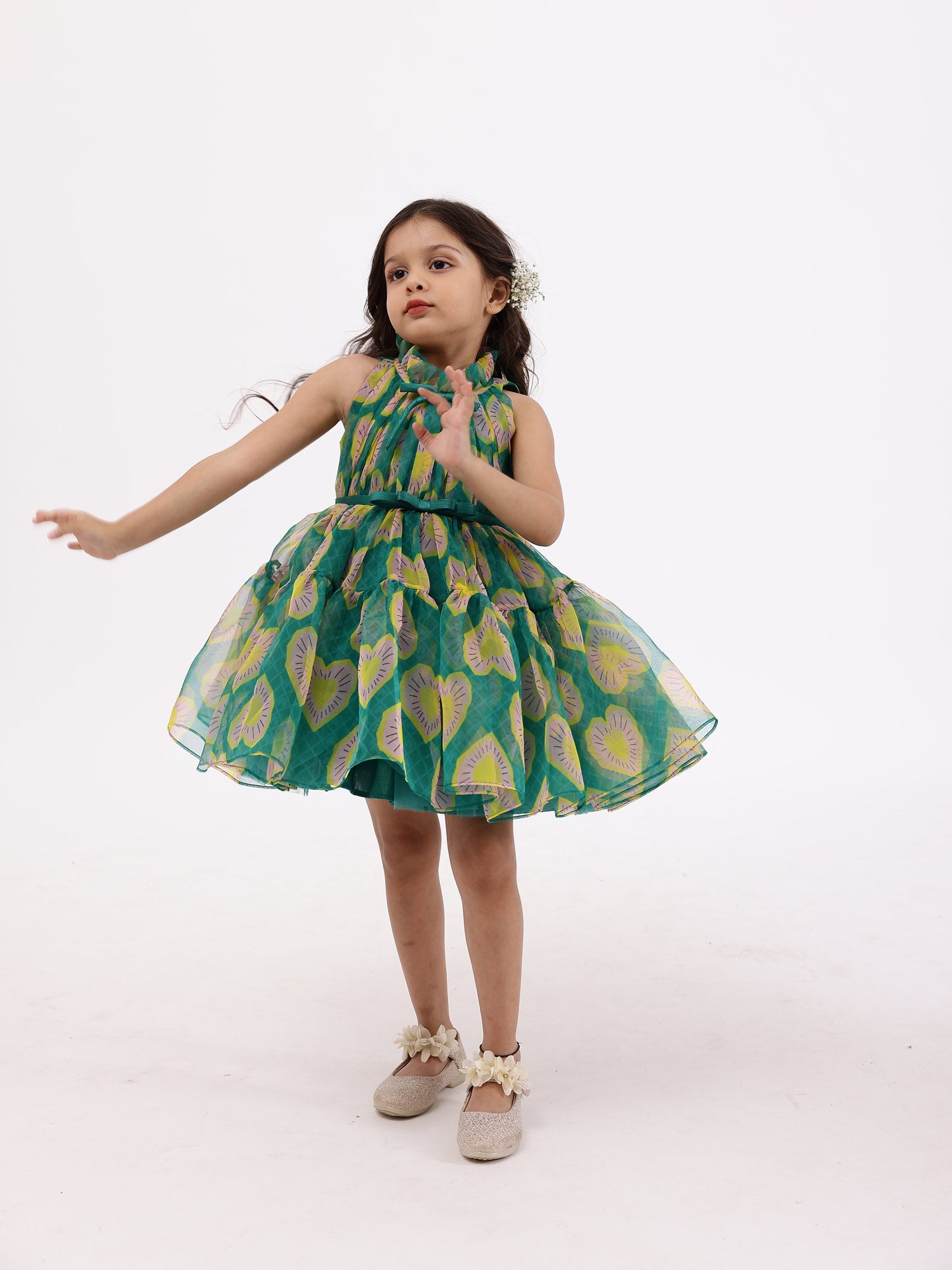 Sample JANYAS CLOSET Green Printed Heart Party Dress *