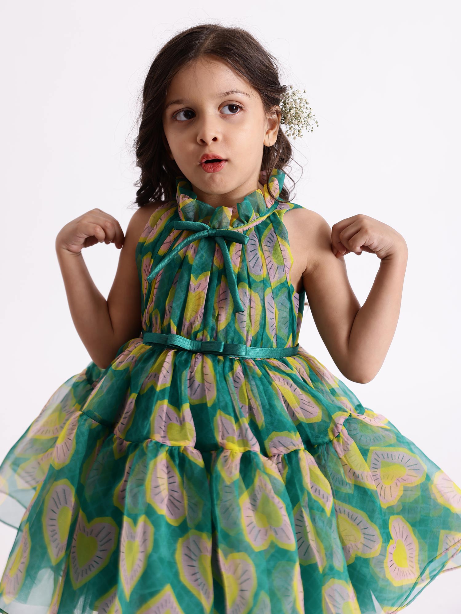 Sample JANYAS CLOSET Green Printed Heart Party Dress *