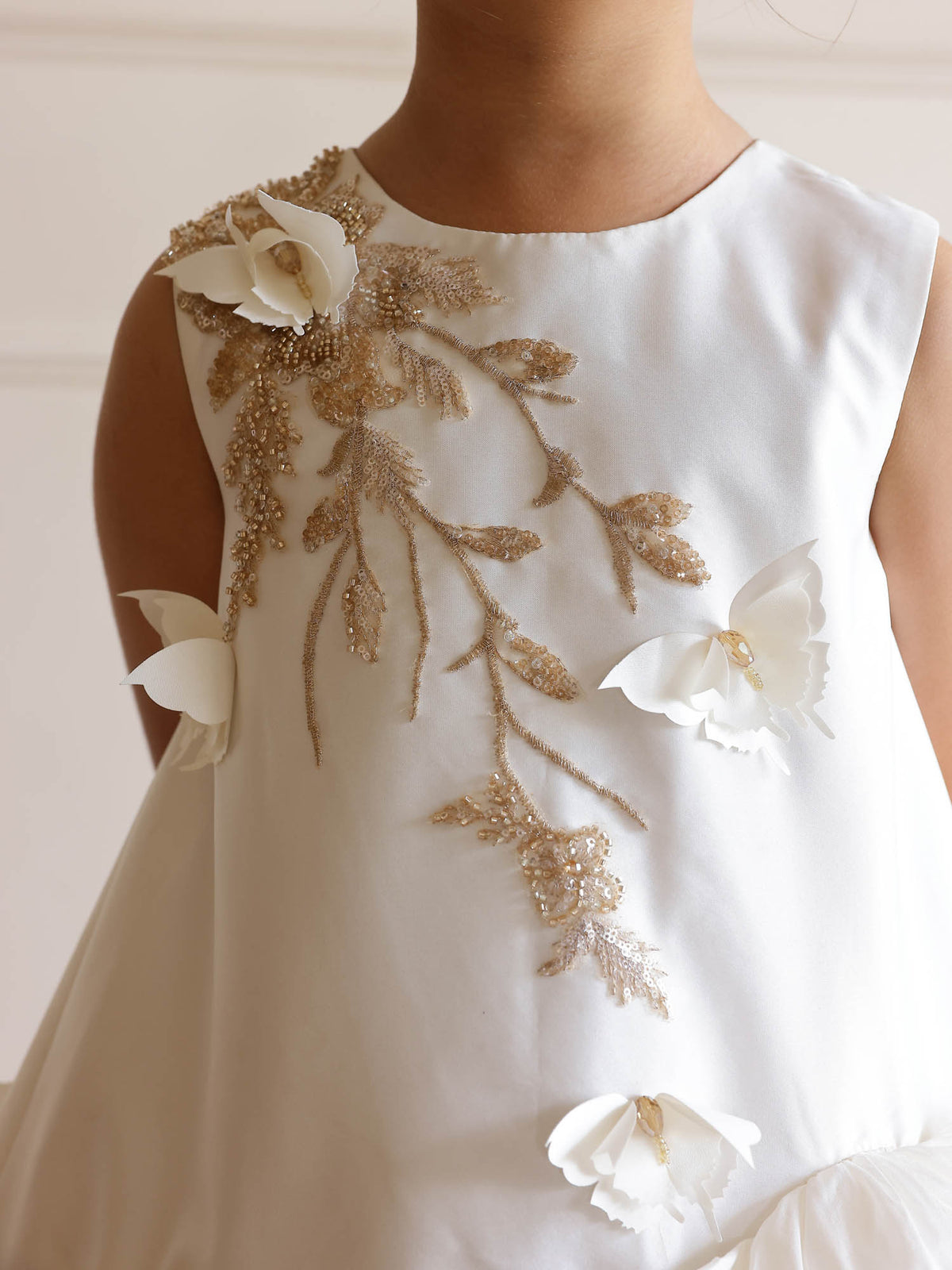 JANYAS CLOSET Butterfly Charm White Taffeta Dress