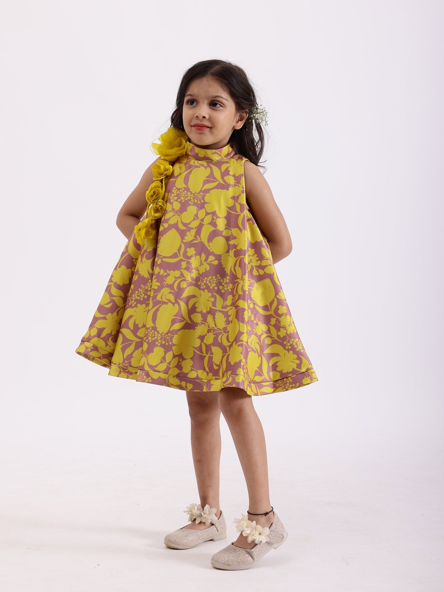 JANYAS CLOSET Yellow Printed Floral  Lulu Sunni Dress