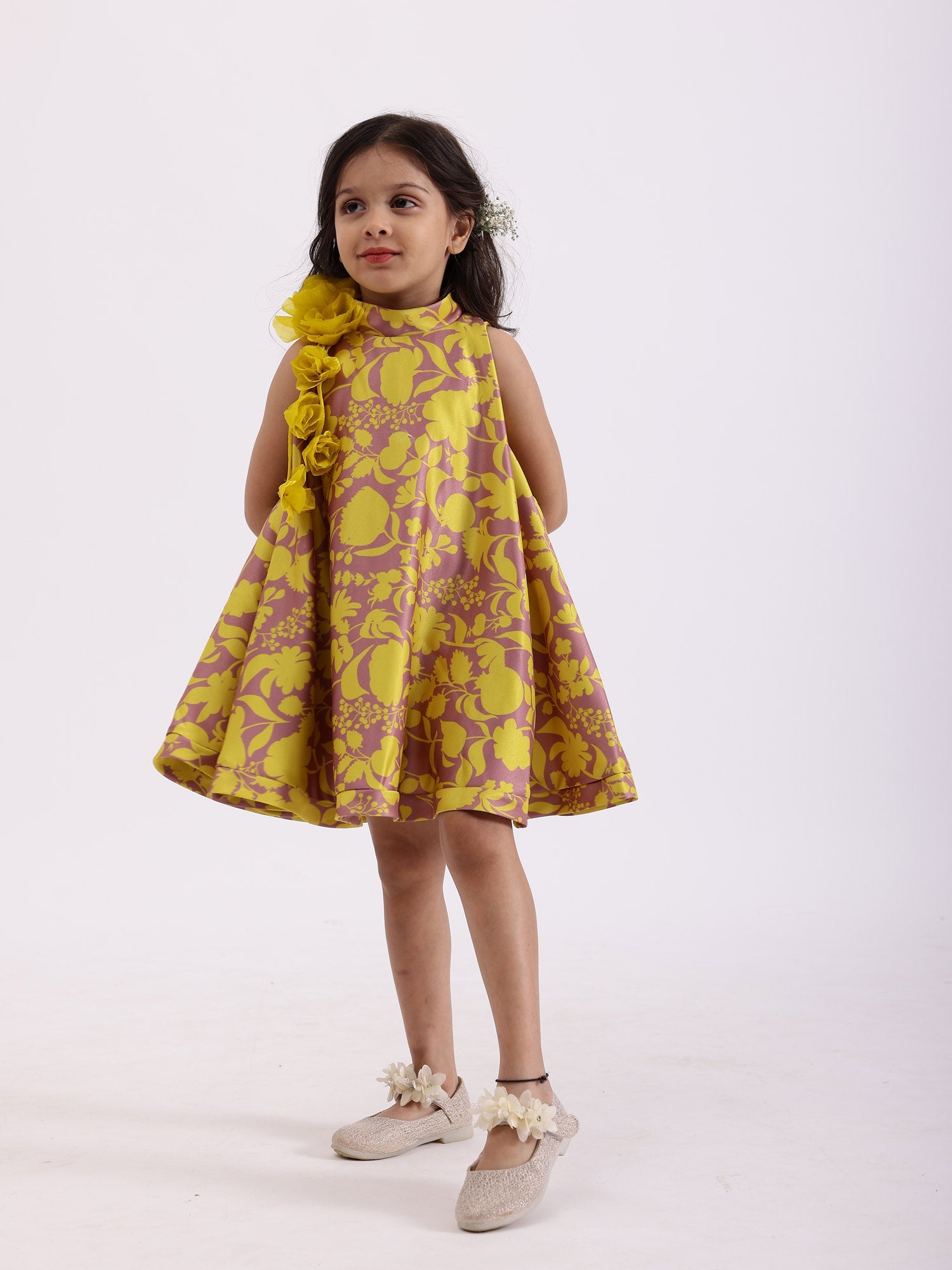 JANYAS CLOSET Yellow Printed Floral  Lulu Sunni Dress
