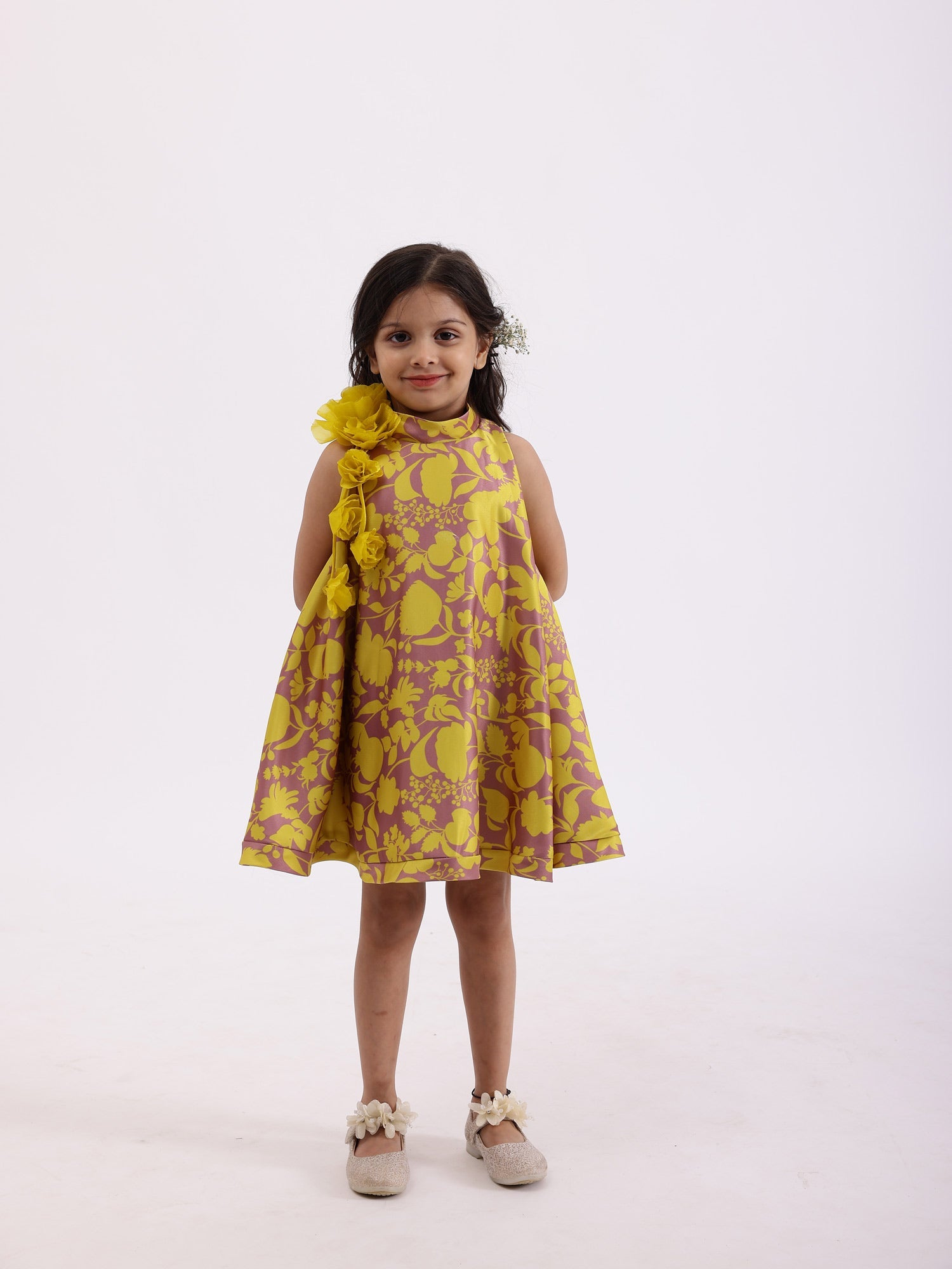 JANYAS CLOSET Yellow Printed Floral  Lulu Sunni Dress