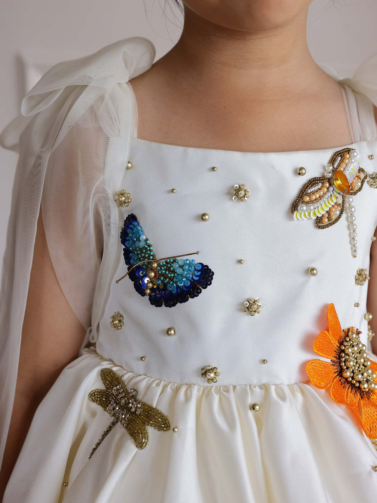 Whimsy Off-White Flower Girl Dress with Butterflies