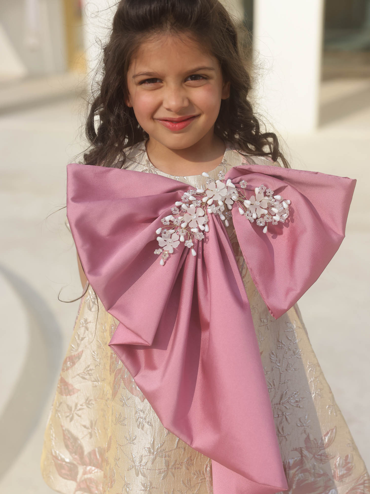 JANYAS CLOSET Mauve Jacquard Belle Bow Dress