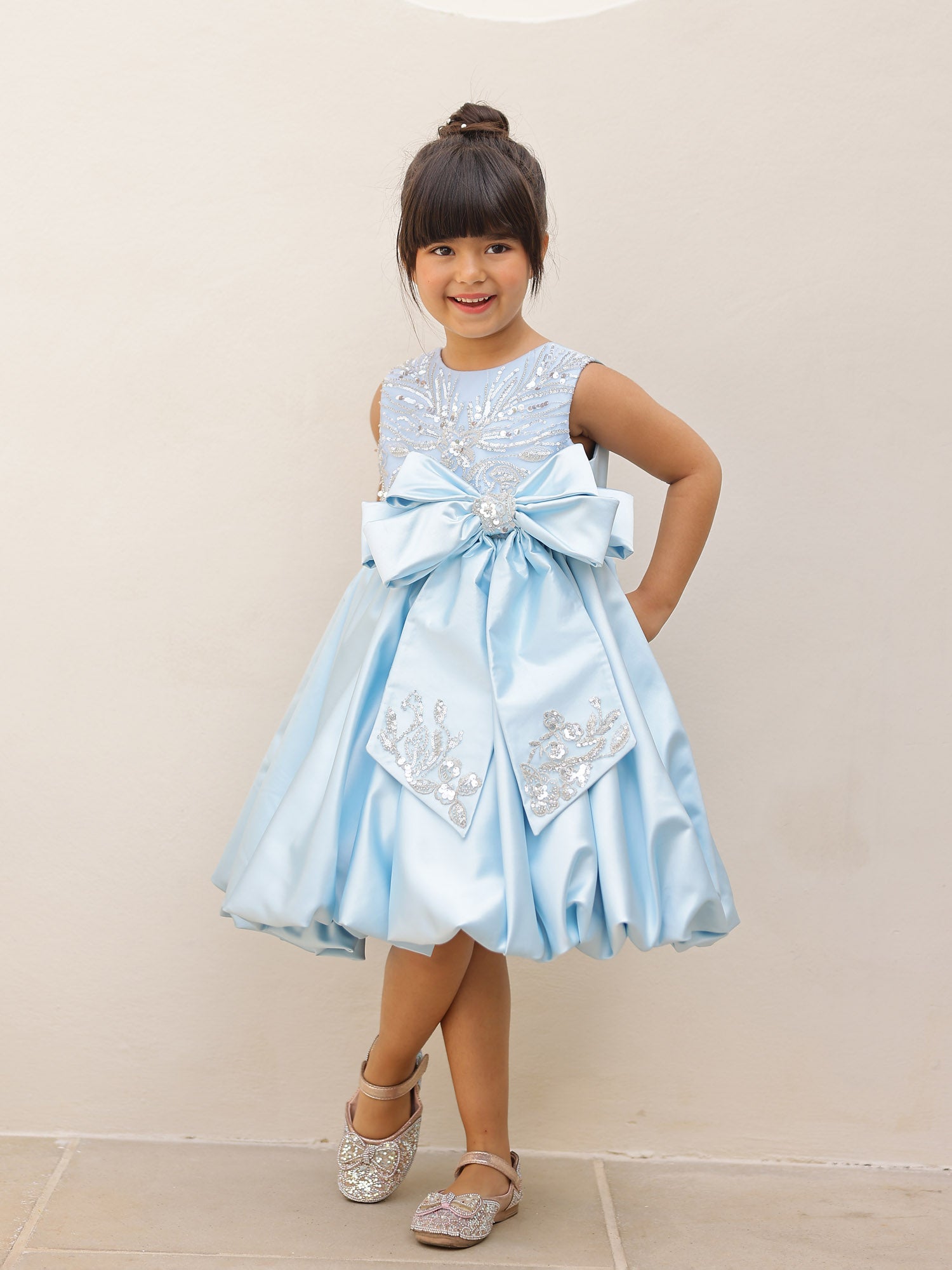 JANYAS CLOSET Ice blue Frozen Frost Bow Party Dress