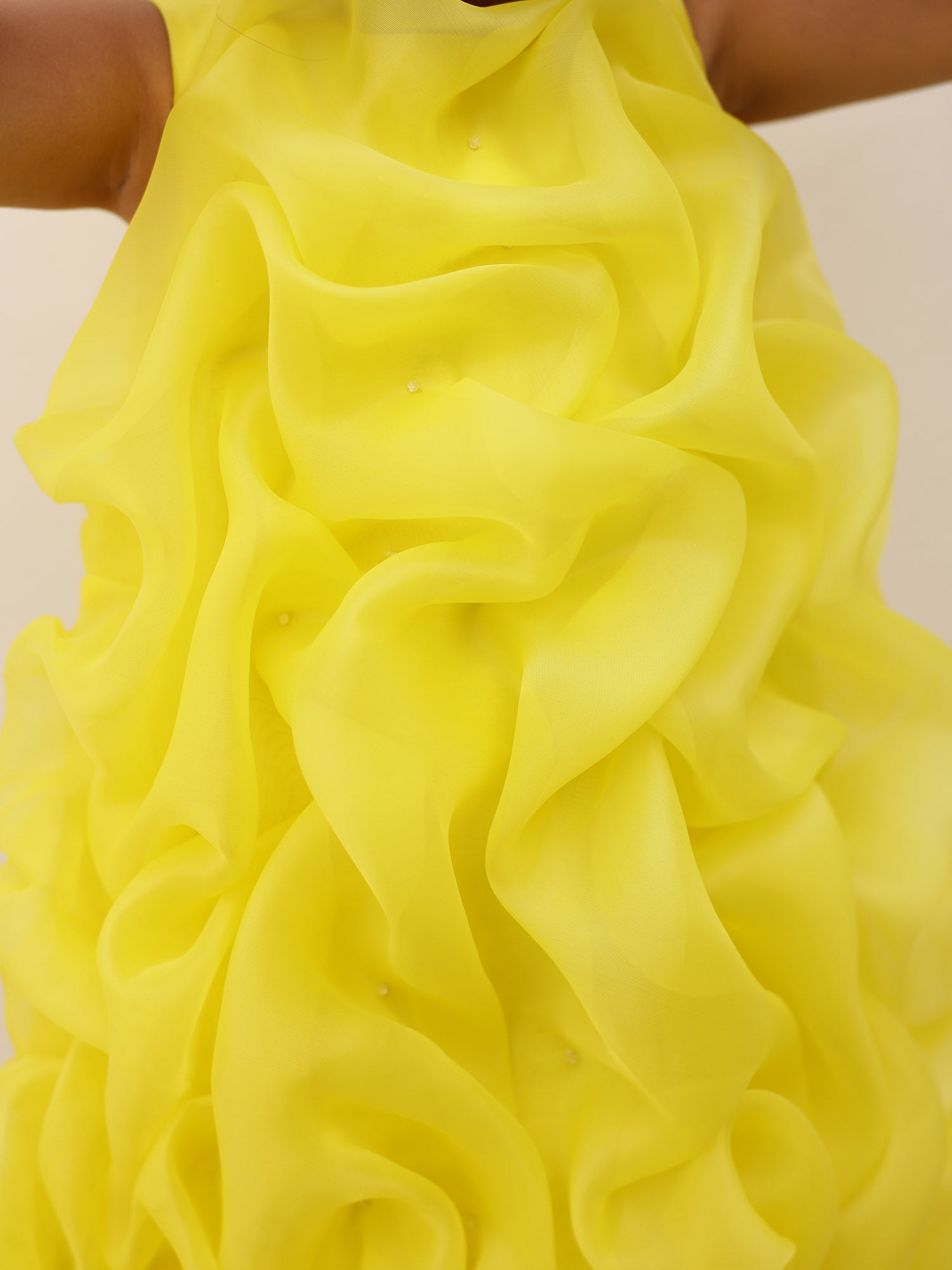 JANYAS CLOSET Yellow Celestial Tuck Ruffle Dress