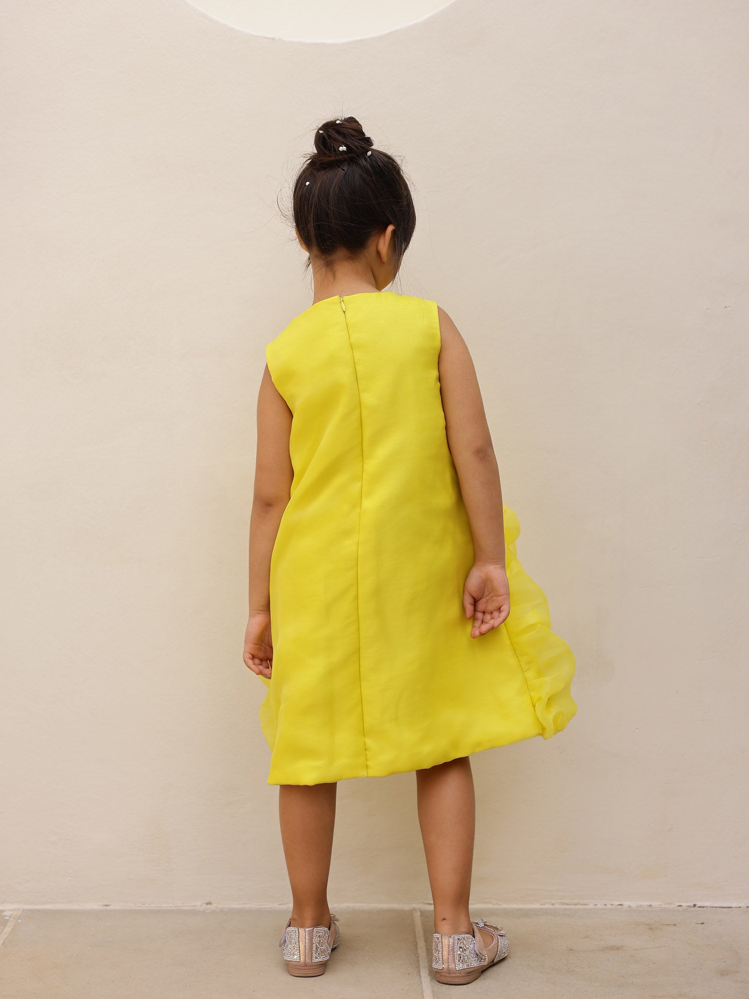 JANYAS CLOSET Yellow Celestial Tuck Ruffle Dress