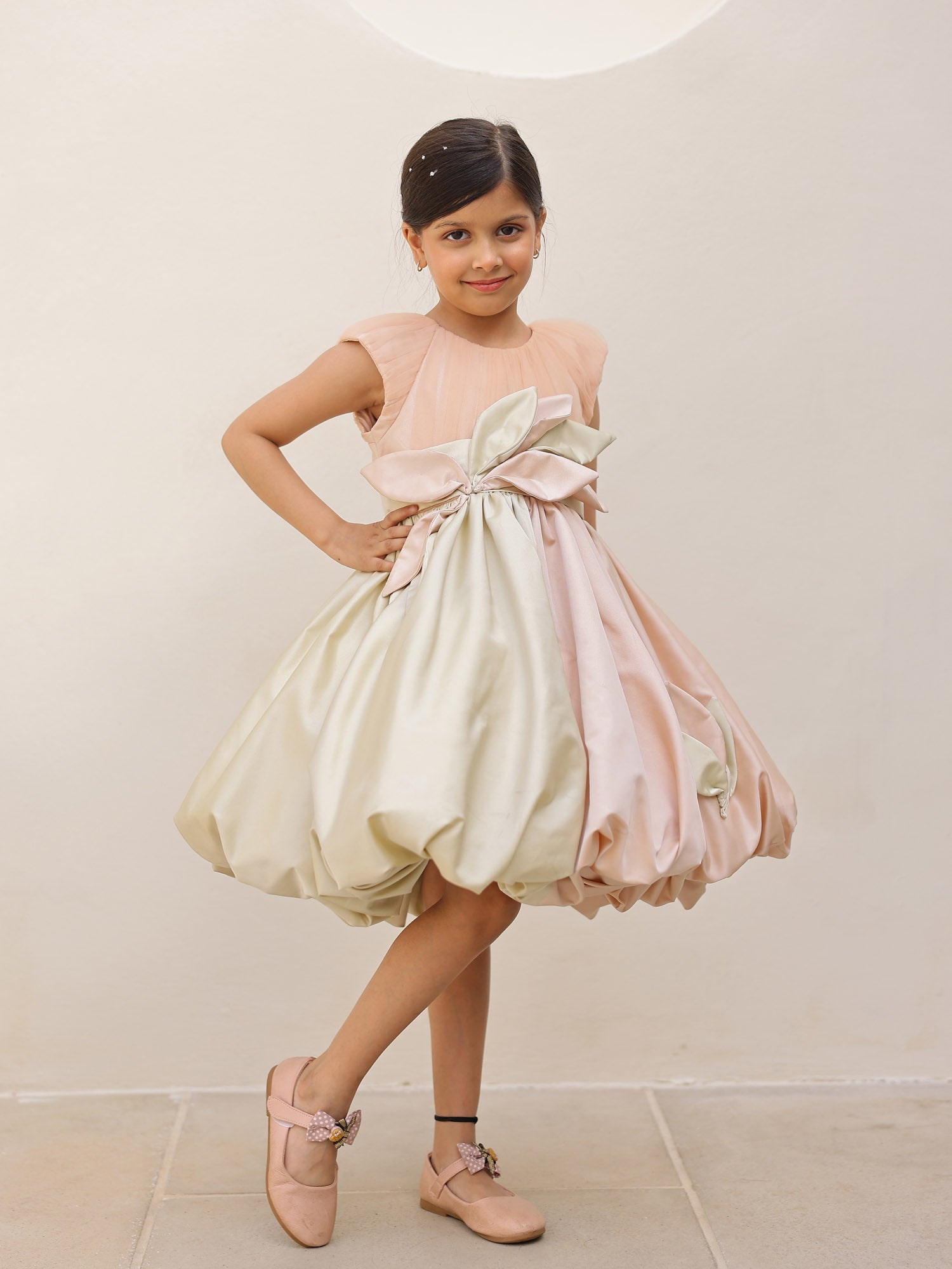 JANYAS CLOSET Ivory Petal Sculpt Bubble Party Dress