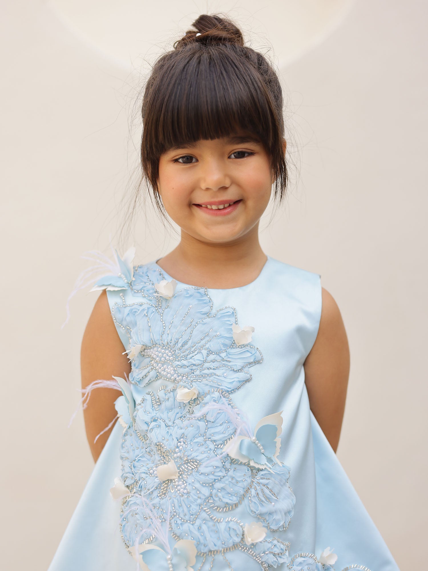 JANYAS CLOSET Ice Blue Butterfly Satin Party Dress