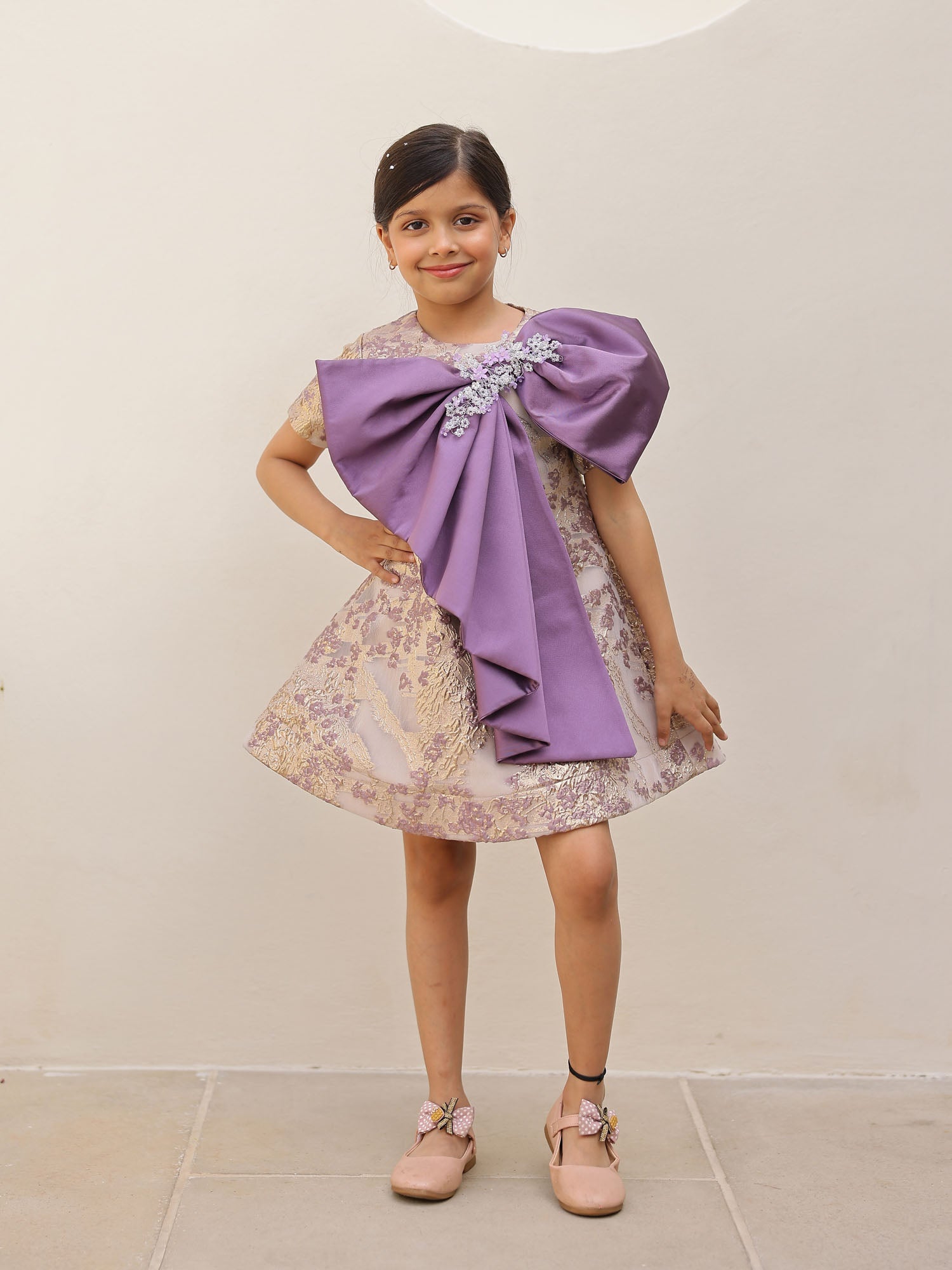 JANYAS CLOSET Royal Violet Bow Party Dress