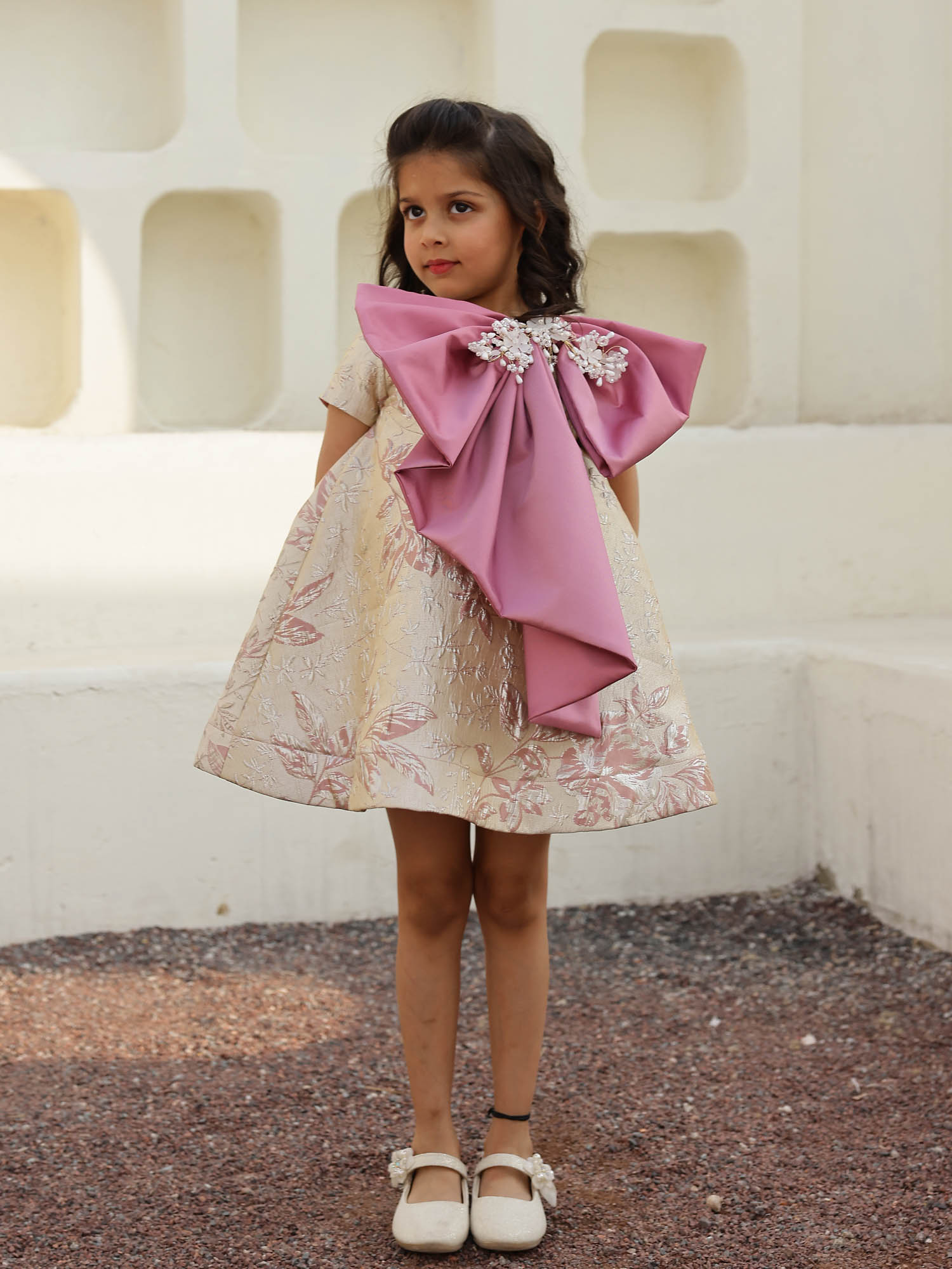 JANYAS CLOSET Mauve Jacquard Belle Bow Dress