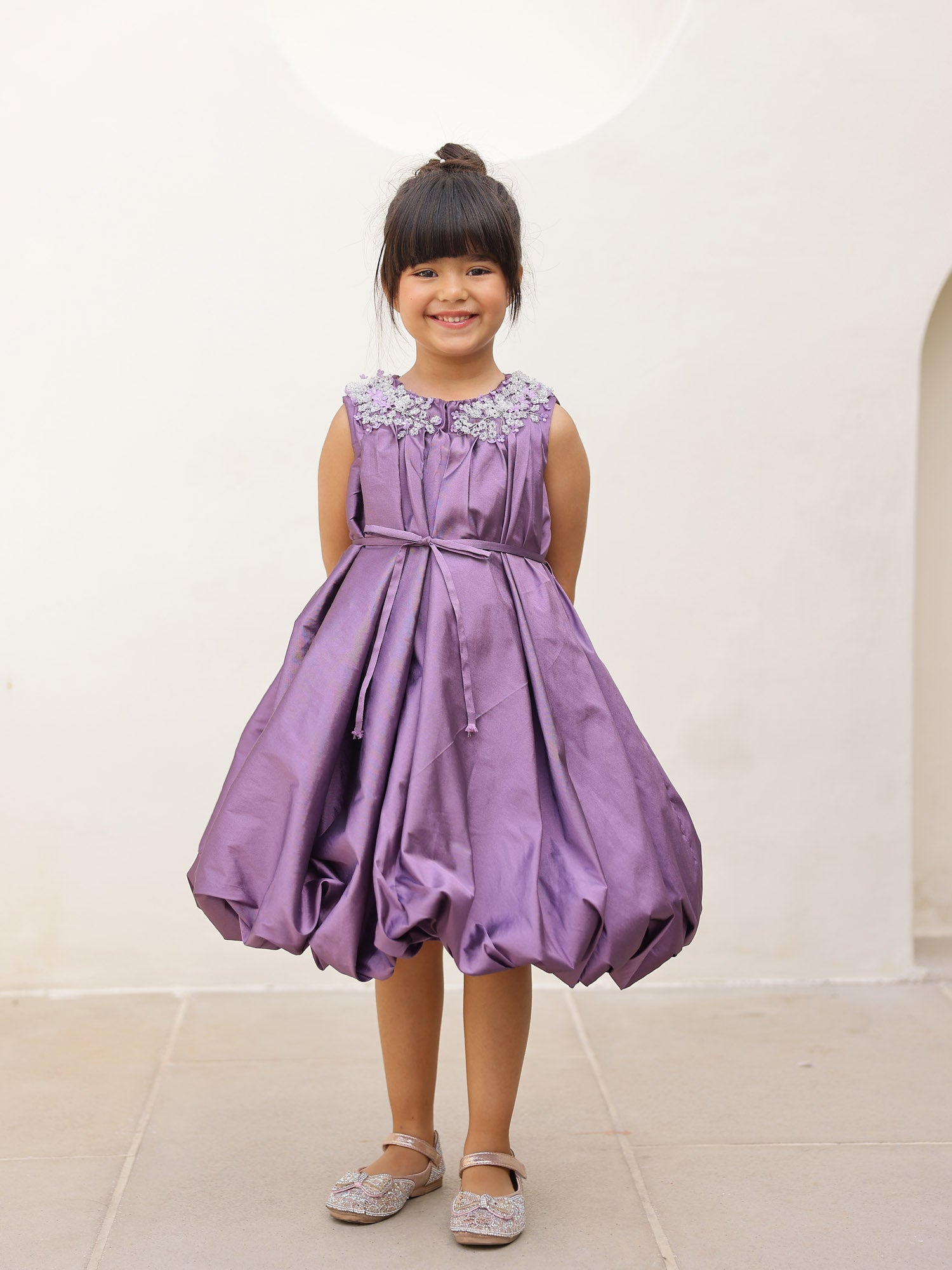 JANYAS CLOSET Violet Regal Bloom Party Dress front view