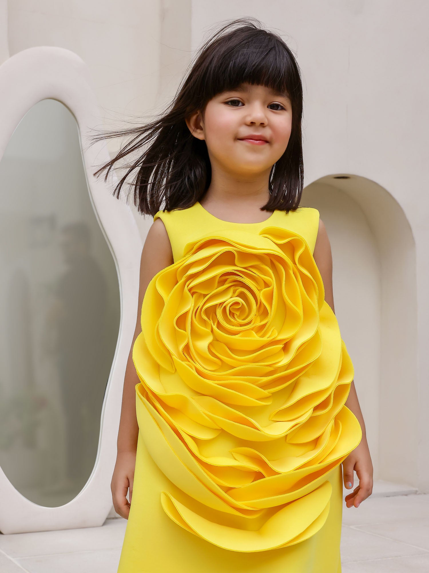 JANYAS CLOSET Yellow Sunny Blossom Neoprene Party Dress
