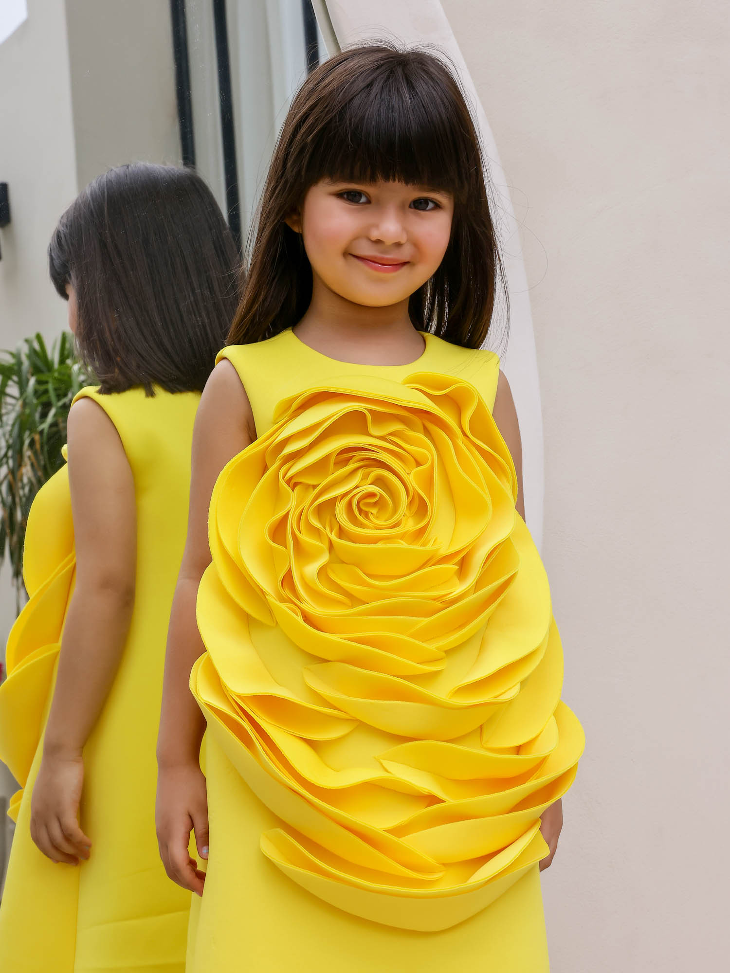 JANYAS CLOSET Yellow Sunny Blossom Neoprene Party Dress