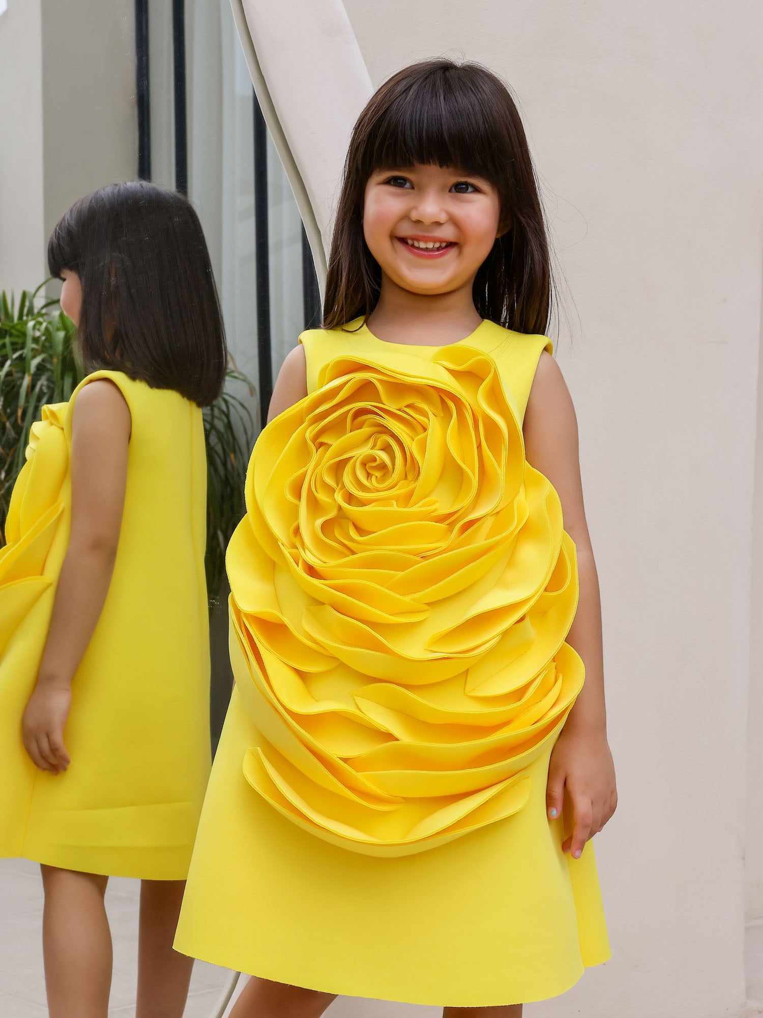JANYAS CLOSET Yellow Sunny Blossom Neoprene Party Dress