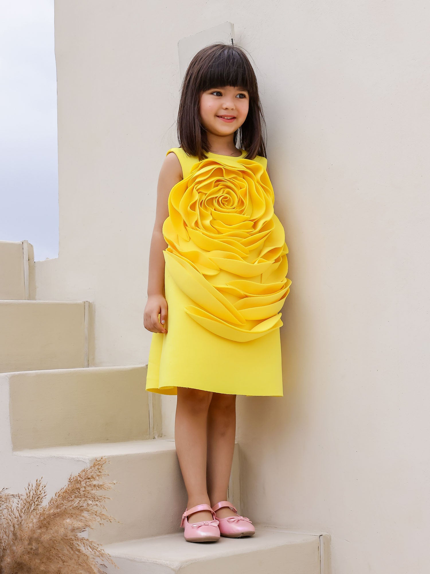 JANYAS CLOSET Yellow Sunny Blossom Neoprene Party Dress