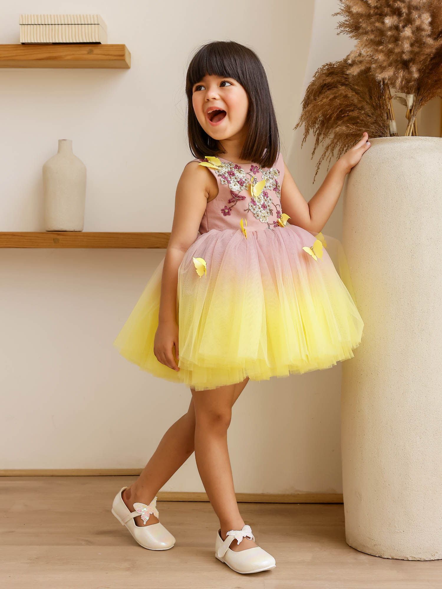 Sample JANYAS CLOSET: Yellow Shaded Dress with Convertible Drape