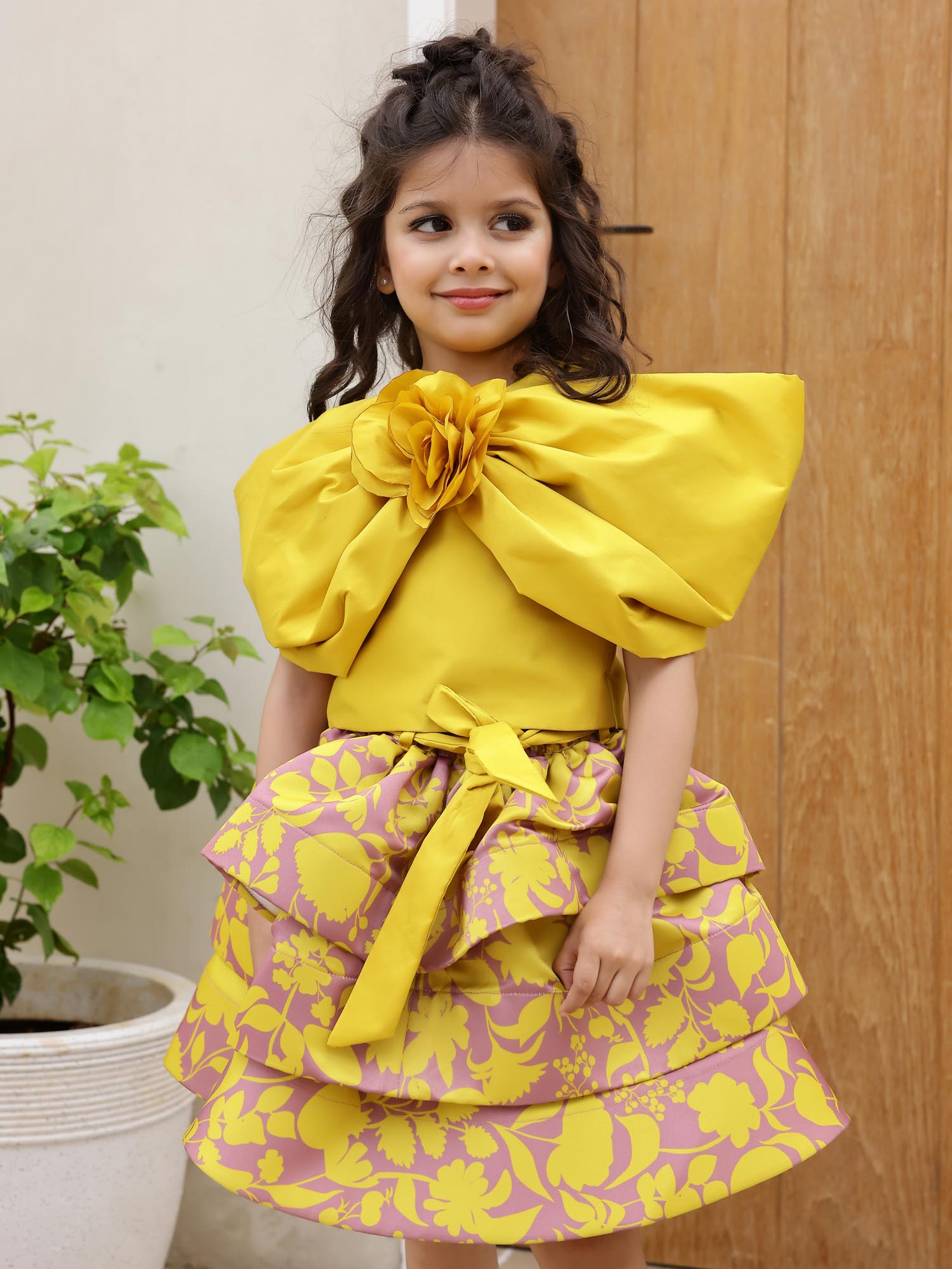 JANYAS CLOSET Yellow Petal Skirt Top