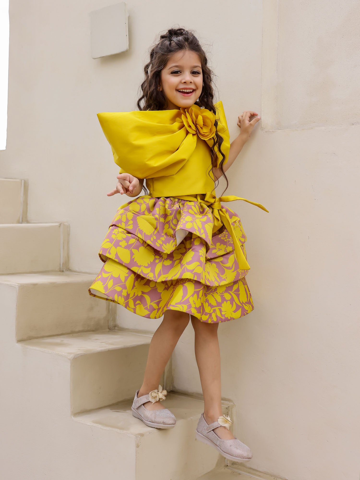 JANYAS CLOSET Yellow Petal Skirt Top