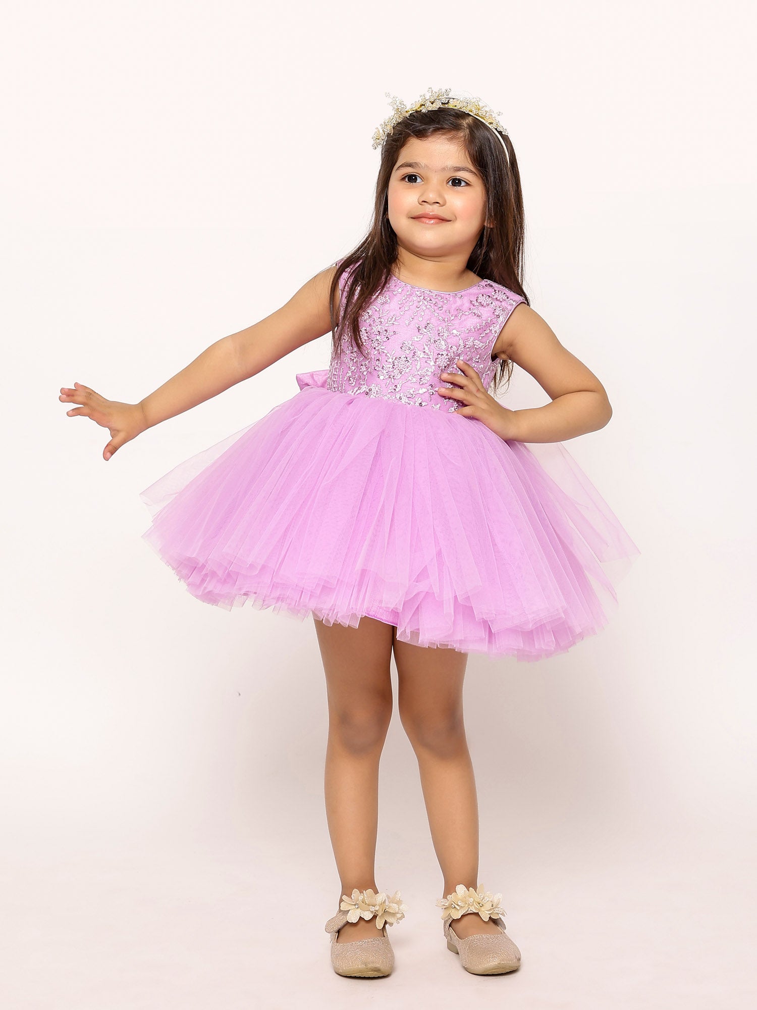 JANYAS CLOSET Lavender Tulle Dress With Convertible Drape