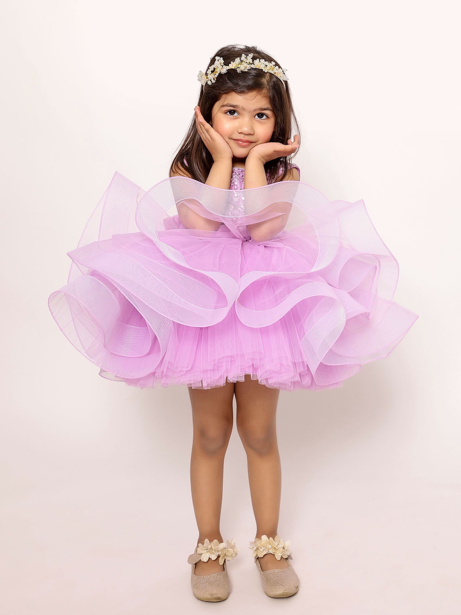 JANYAS CLOSET Lavender Tulle Dress With Convertible Drape