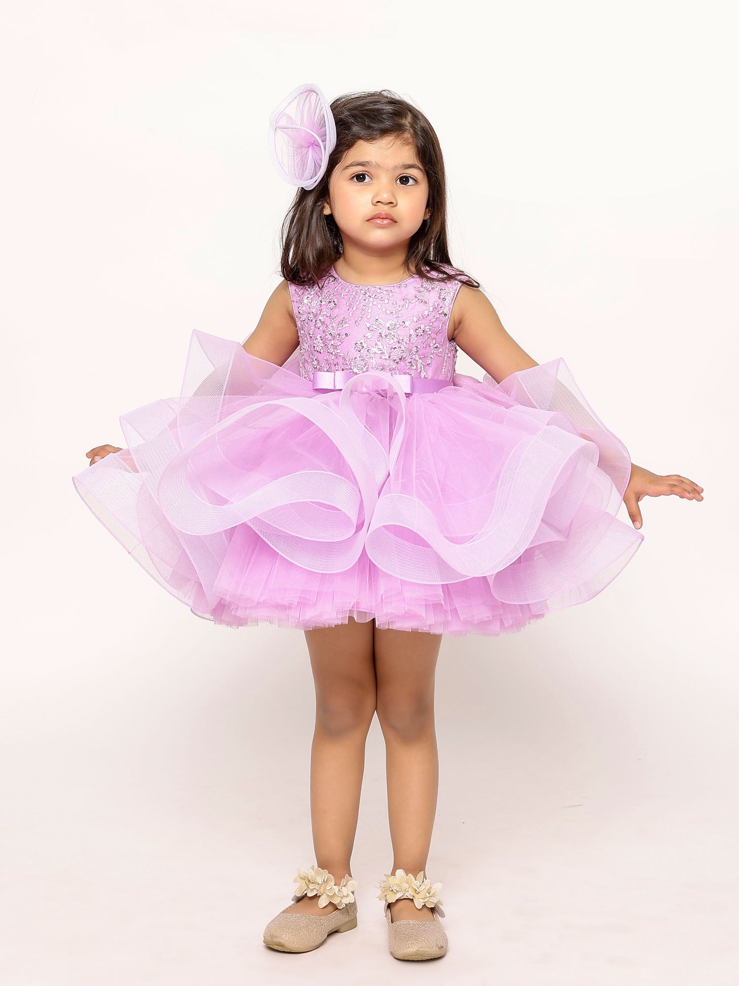 JANYAS CLOSET Lavender Tulle Dress With Convertible Drape